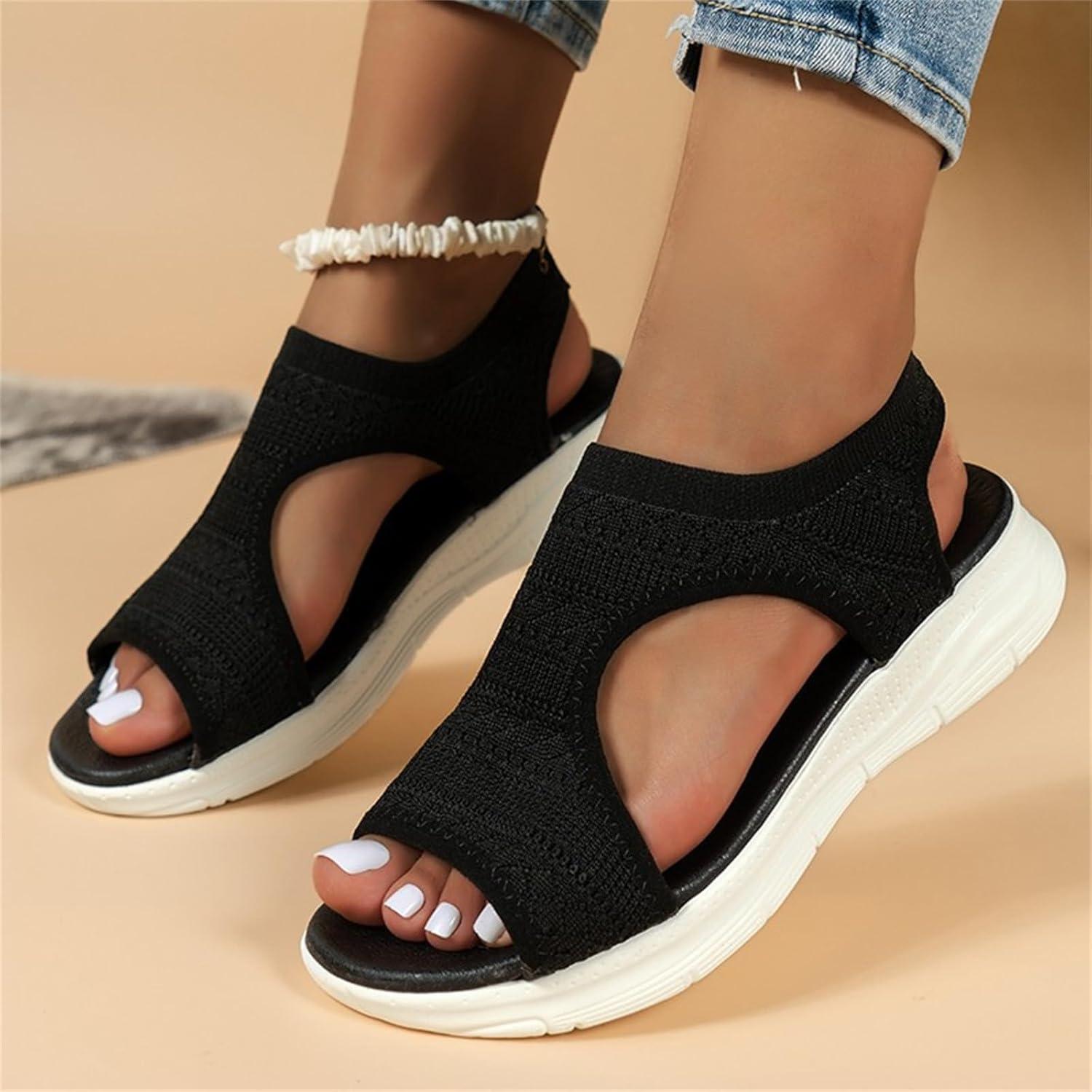 image:imageSandale cale Femme Mode Bout Ouvert Compenses Plateforme Sandales Orthopedique Poisson Bouche Pantoufles Respirantes Ete Chaussures Femme Pantoufles Dcontractes1 1 le Noir