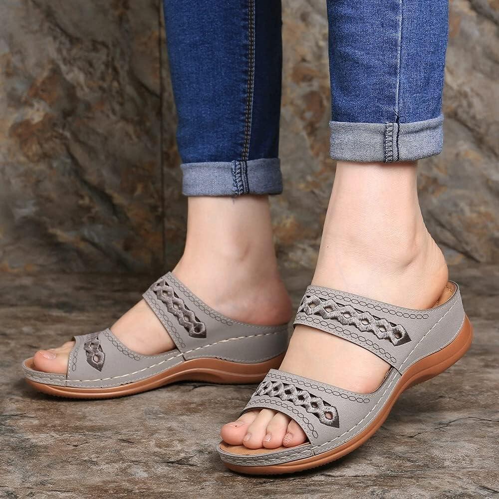 image:imageSandales Et Mules Pour Femmes t Mode Chaussure Compenses Bout Ouvert Sandales Claquettes Orthopdique AntiDrapant Chaussures De Plage Plateforme Mules Chaussons Respirantes PantouflesZ4 Grey