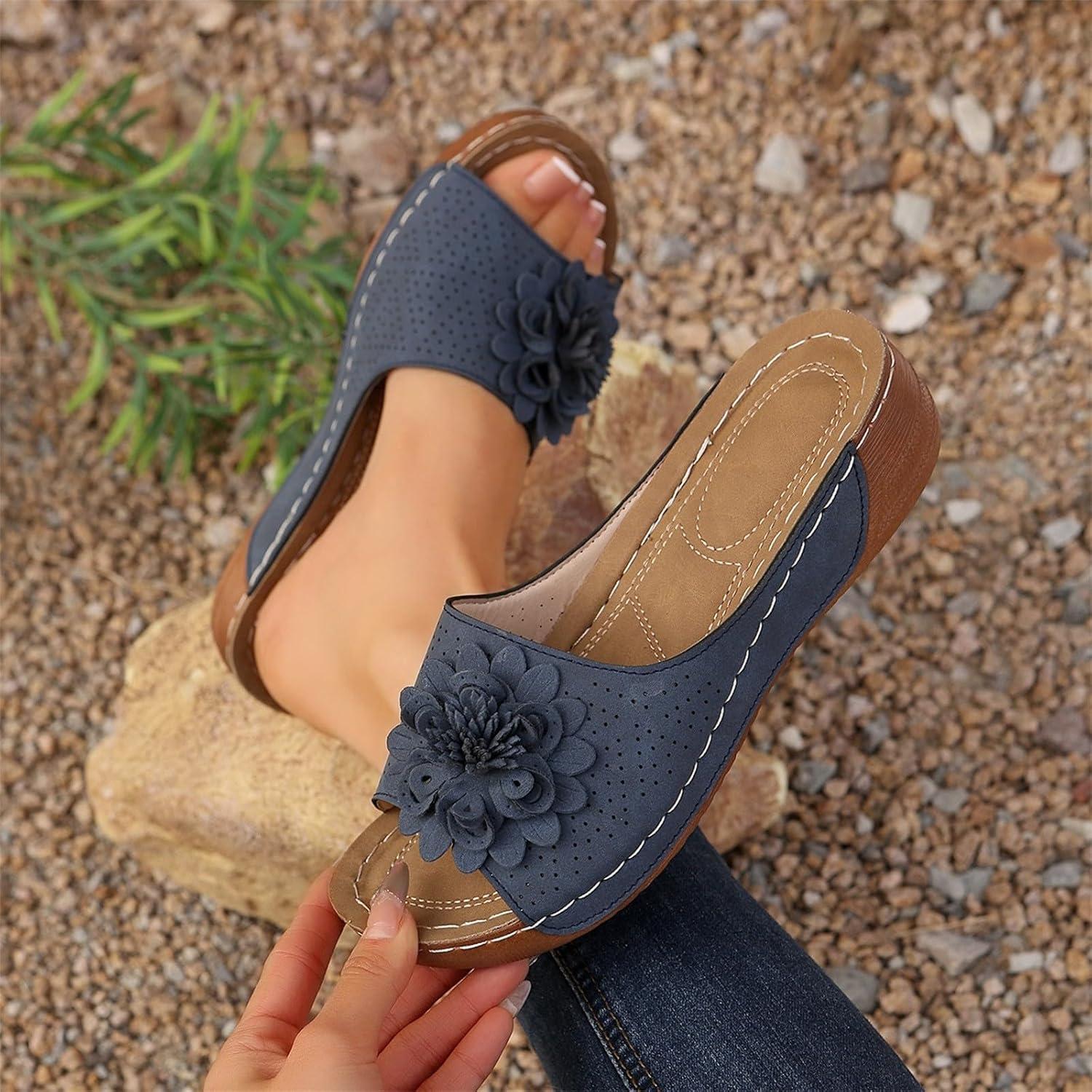 image:imageSandales Et Mules Pour Femmes t Mode Chaussure Compenses Bout Ouvert Sandales Claquettes Orthopdique AntiDrapant Chaussures De Plage Plateforme Mules Chaussons Respirantes PantouflesZ6 Blue