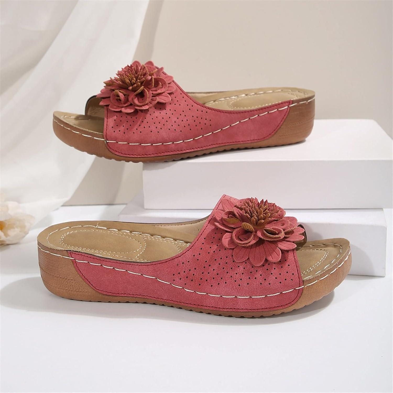 image:imageSandales Et Mules Pour Femmes t Mode Chaussure Compenses Bout Ouvert Sandales Claquettes Orthopdique AntiDrapant Chaussures De Plage Plateforme Mules Chaussons Respirantes PantouflesZ6 Red