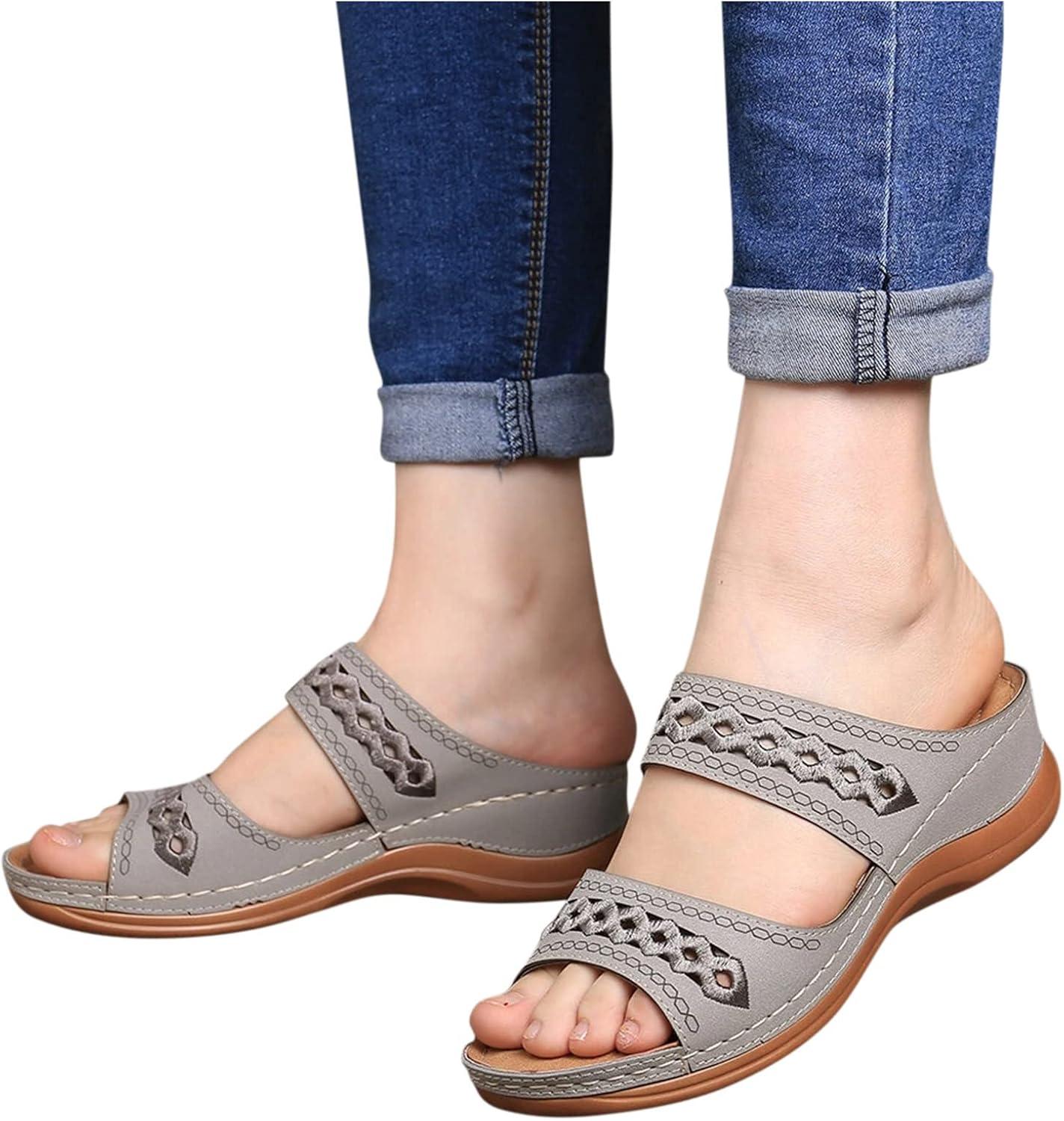 image:imageSandales Et Mules Pour Femmes t Mode Chaussure Compenses Bout Ouvert Sandales Claquettes Orthopdique AntiDrapant Chaussures De Plage Plateforme Mules Chaussons Respirantes PantouflesZ4 Grey