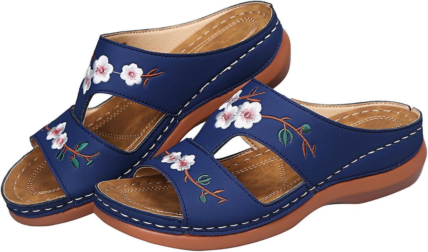 image:imageSandales Et Mules Pour Femmes t Mode Chaussure Compenses Bout Ouvert Sandales Claquettes Orthopdique AntiDrapant Chaussures De Plage Plateforme Mules Chaussons Respirantes PantouflesZ3 Blue