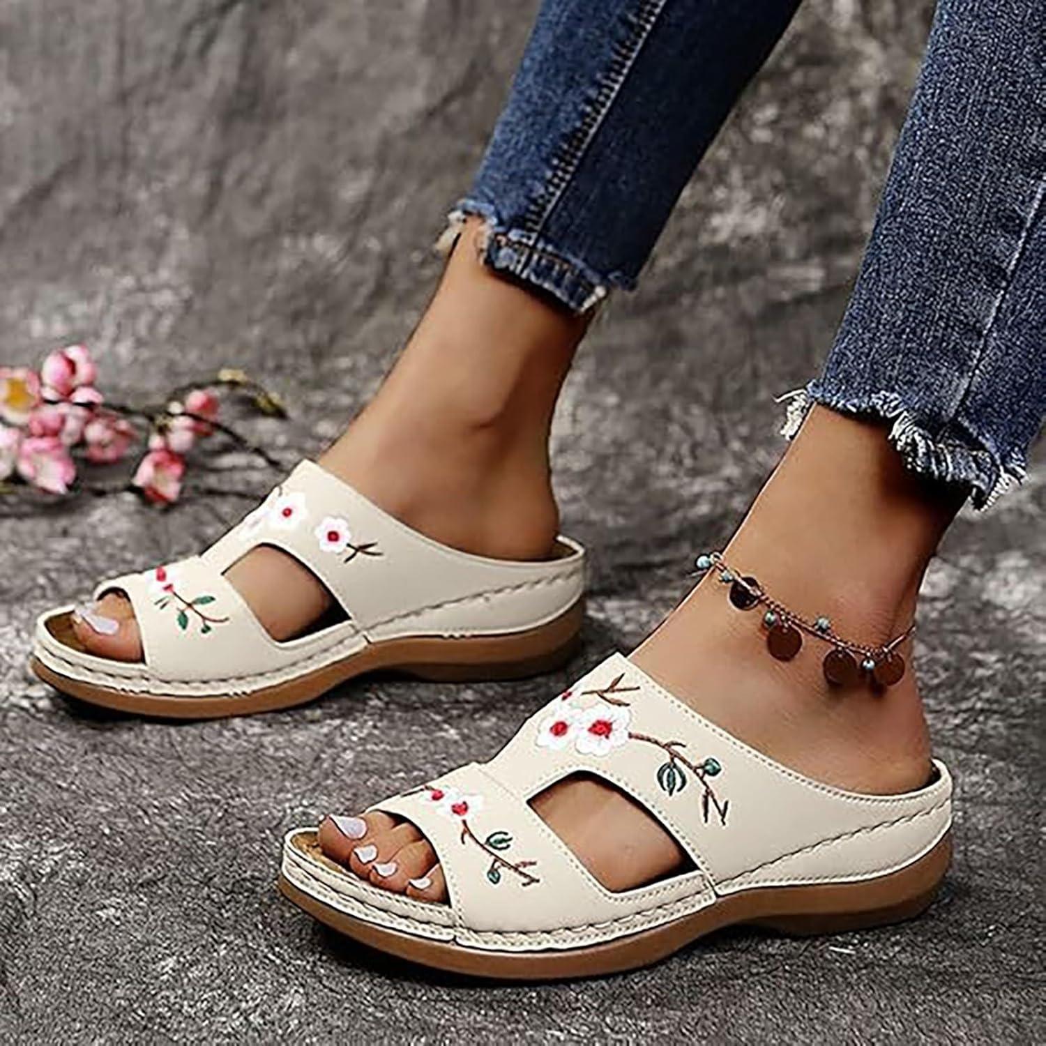 image:imageSandales Et Mules Pour Femmes t Mode Chaussure Compenses Bout Ouvert Sandales Claquettes Orthopdique AntiDrapant Chaussures De Plage Plateforme Mules Chaussons Respirantes PantouflesZ3 White