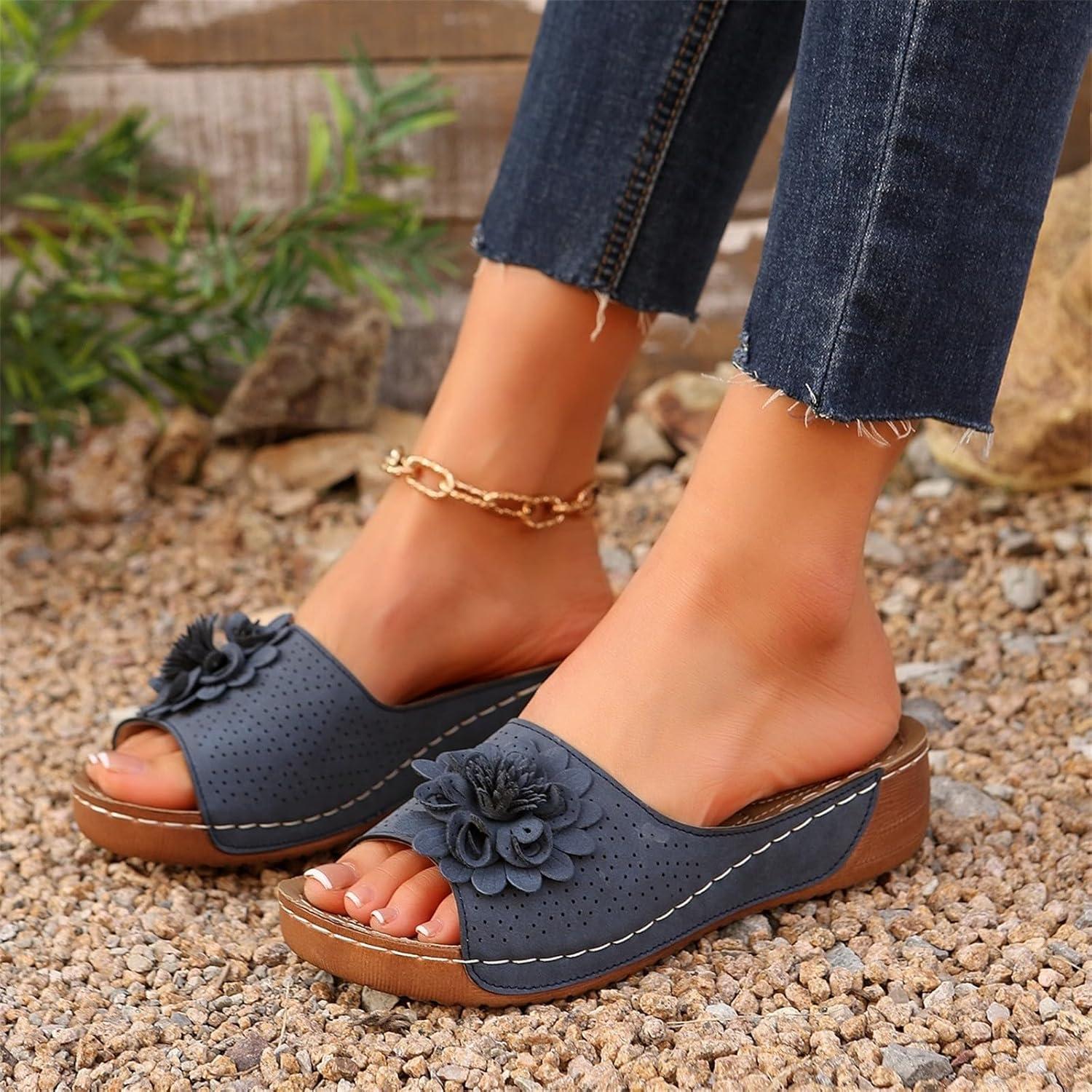 image:imageSandales Et Mules Pour Femmes t Mode Chaussure Compenses Bout Ouvert Sandales Claquettes Orthopdique AntiDrapant Chaussures De Plage Plateforme Mules Chaussons Respirantes PantouflesZ6 Blue