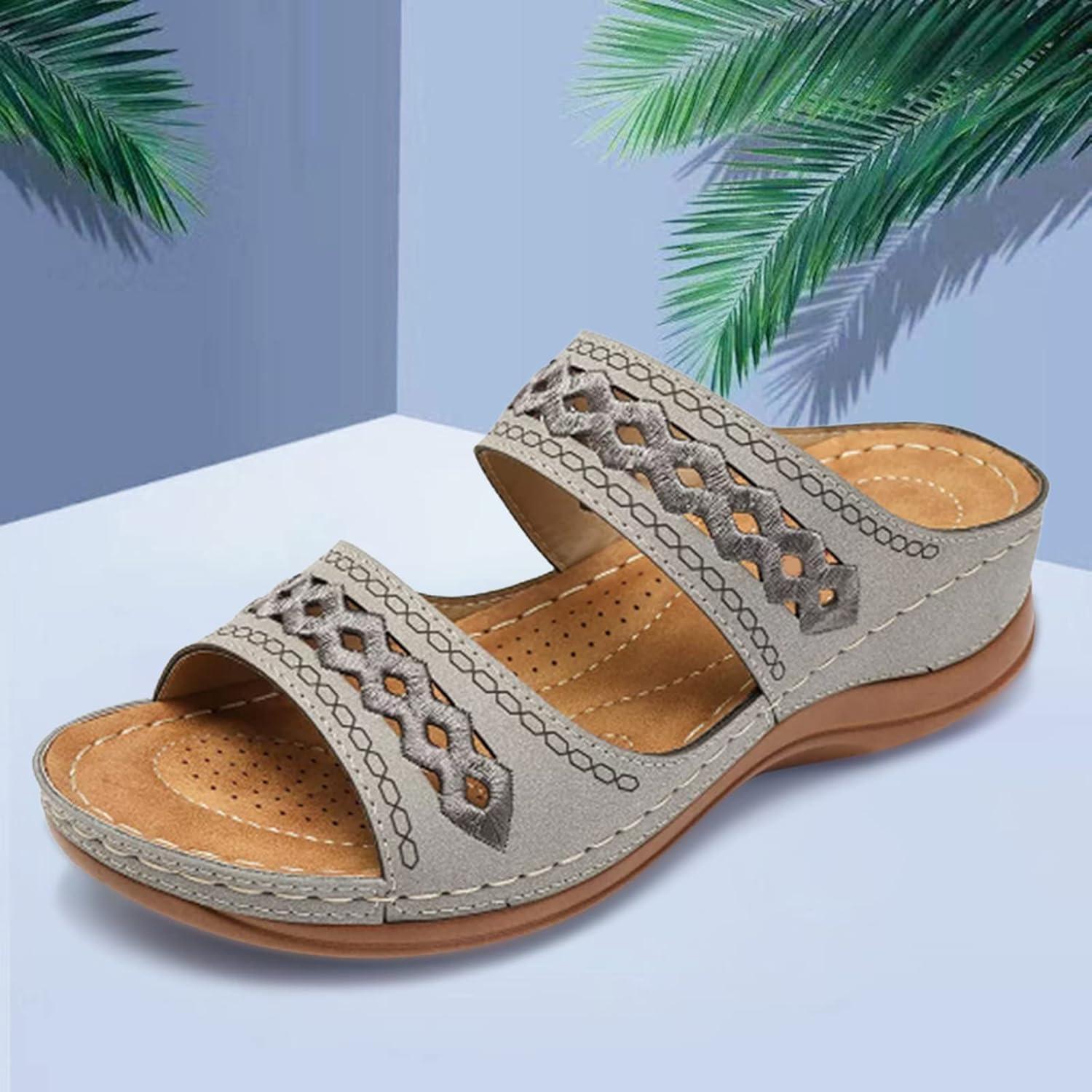 image:imageSandales Et Mules Pour Femmes t Mode Chaussure Compenses Bout Ouvert Sandales Claquettes Orthopdique AntiDrapant Chaussures De Plage Plateforme Mules Chaussons Respirantes PantouflesZ4 Grey