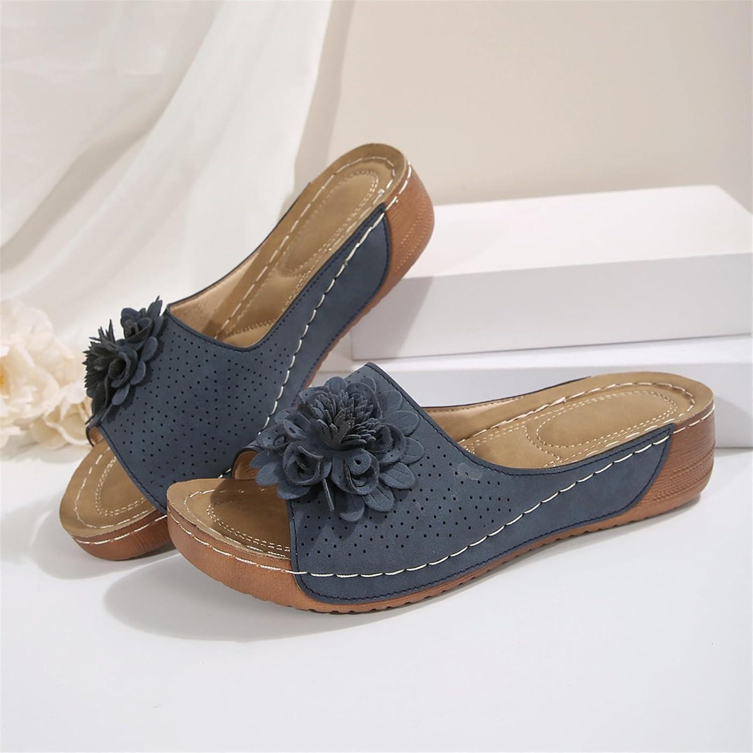 image:imageSandales Et Mules Pour Femmes t Mode Chaussure Compenses Bout Ouvert Sandales Claquettes Orthopdique AntiDrapant Chaussures De Plage Plateforme Mules Chaussons Respirantes PantouflesZ6 Blue