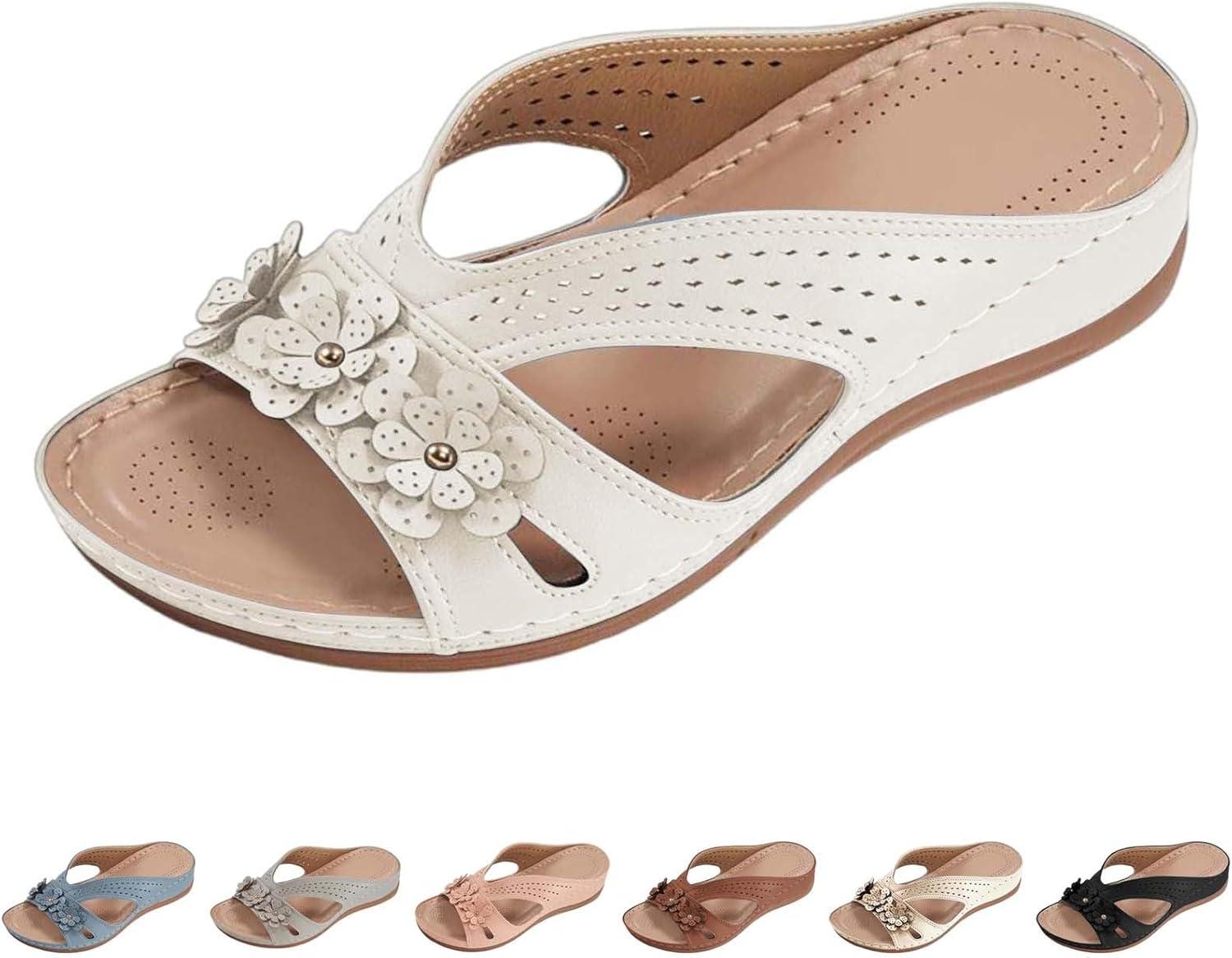 image:imageSandales Et Mules Pour Femmes t Mode Chaussure Compenses Bout Ouvert Sandales Claquettes Orthopdique AntiDrapant Chaussures De Plage Plateforme Mules Chaussons Respirantes PantouflesZ2 White