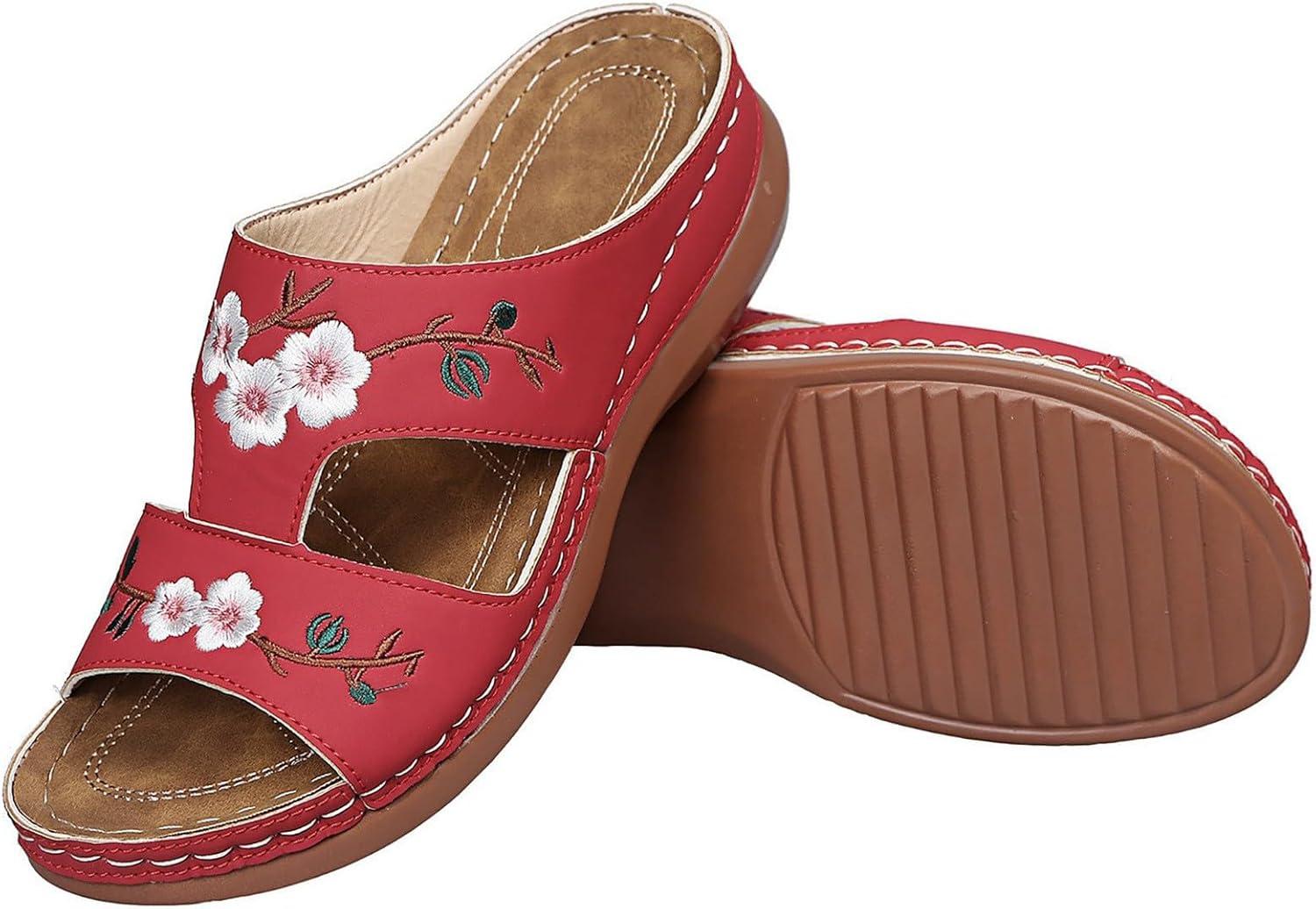 image:imageSandales Et Mules Pour Femmes t Mode Chaussure Compenses Bout Ouvert Sandales Claquettes Orthopdique AntiDrapant Chaussures De Plage Plateforme Mules Chaussons Respirantes PantouflesZ3 Red