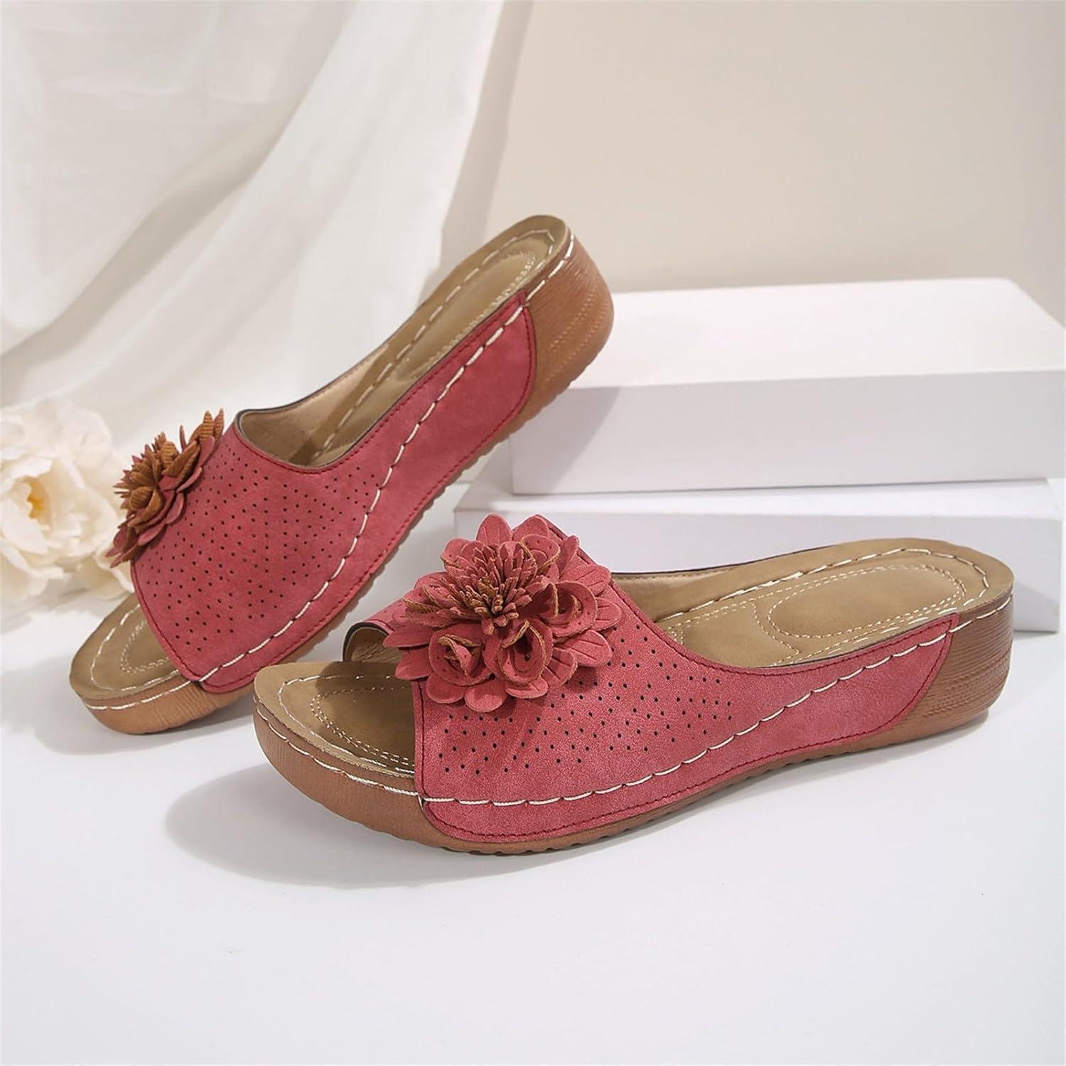 image:imageSandales Et Mules Pour Femmes t Mode Chaussure Compenses Bout Ouvert Sandales Claquettes Orthopdique AntiDrapant Chaussures De Plage Plateforme Mules Chaussons Respirantes PantouflesZ6 Red