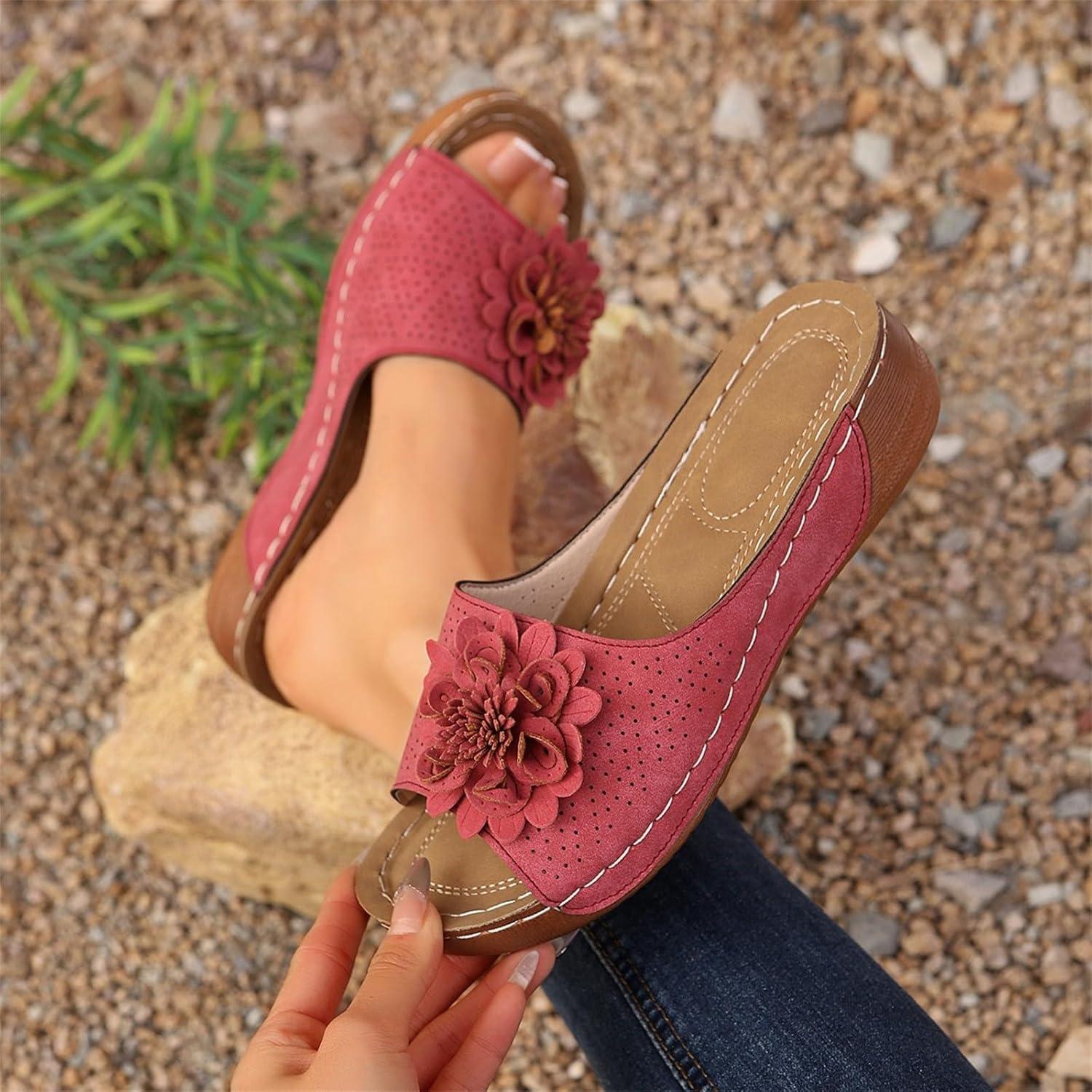 image:imageSandales Et Mules Pour Femmes t Mode Chaussure Compenses Bout Ouvert Sandales Claquettes Orthopdique AntiDrapant Chaussures De Plage Plateforme Mules Chaussons Respirantes PantouflesZ6 Red