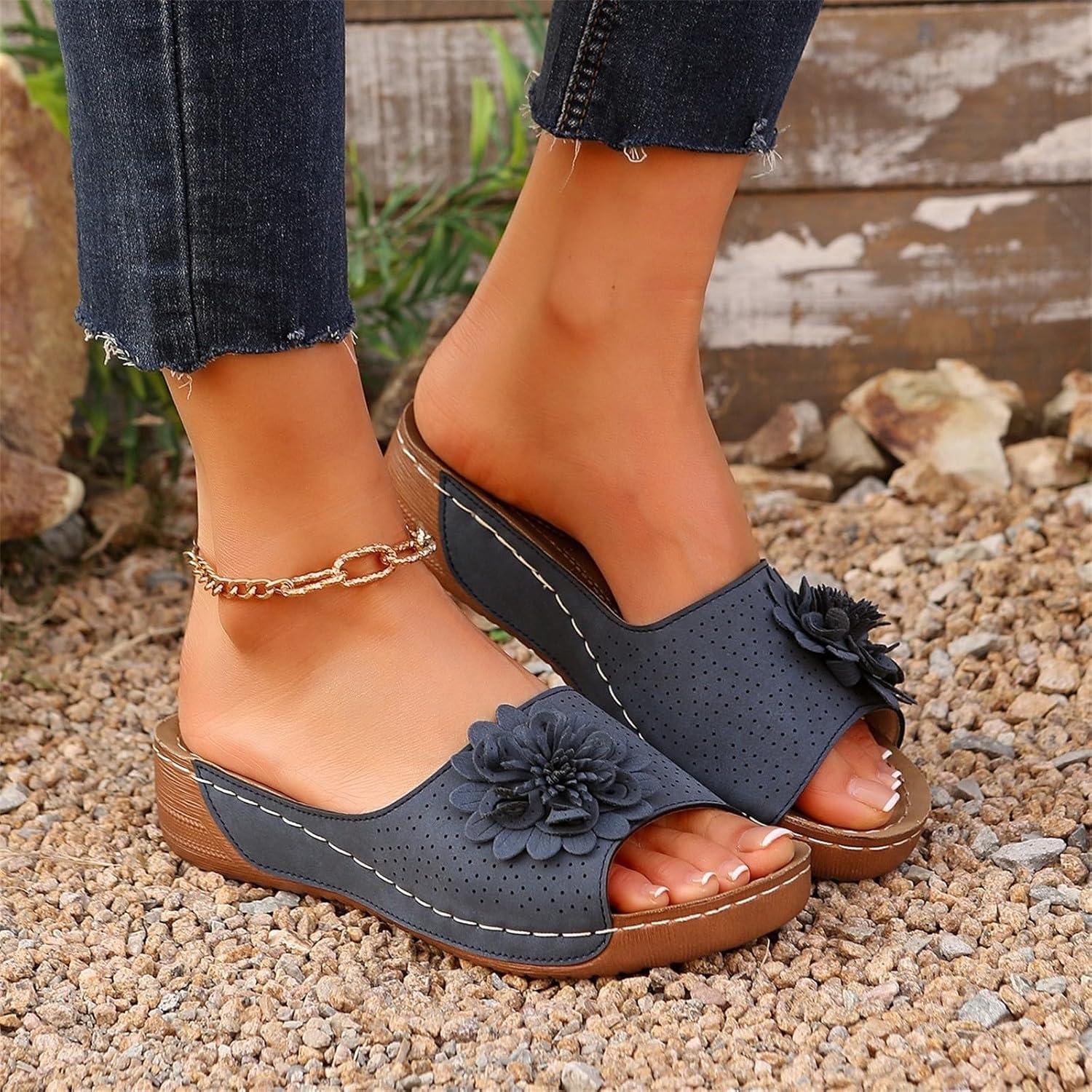 image:imageSandales Et Mules Pour Femmes t Mode Chaussure Compenses Bout Ouvert Sandales Claquettes Orthopdique AntiDrapant Chaussures De Plage Plateforme Mules Chaussons Respirantes PantouflesZ6 Blue