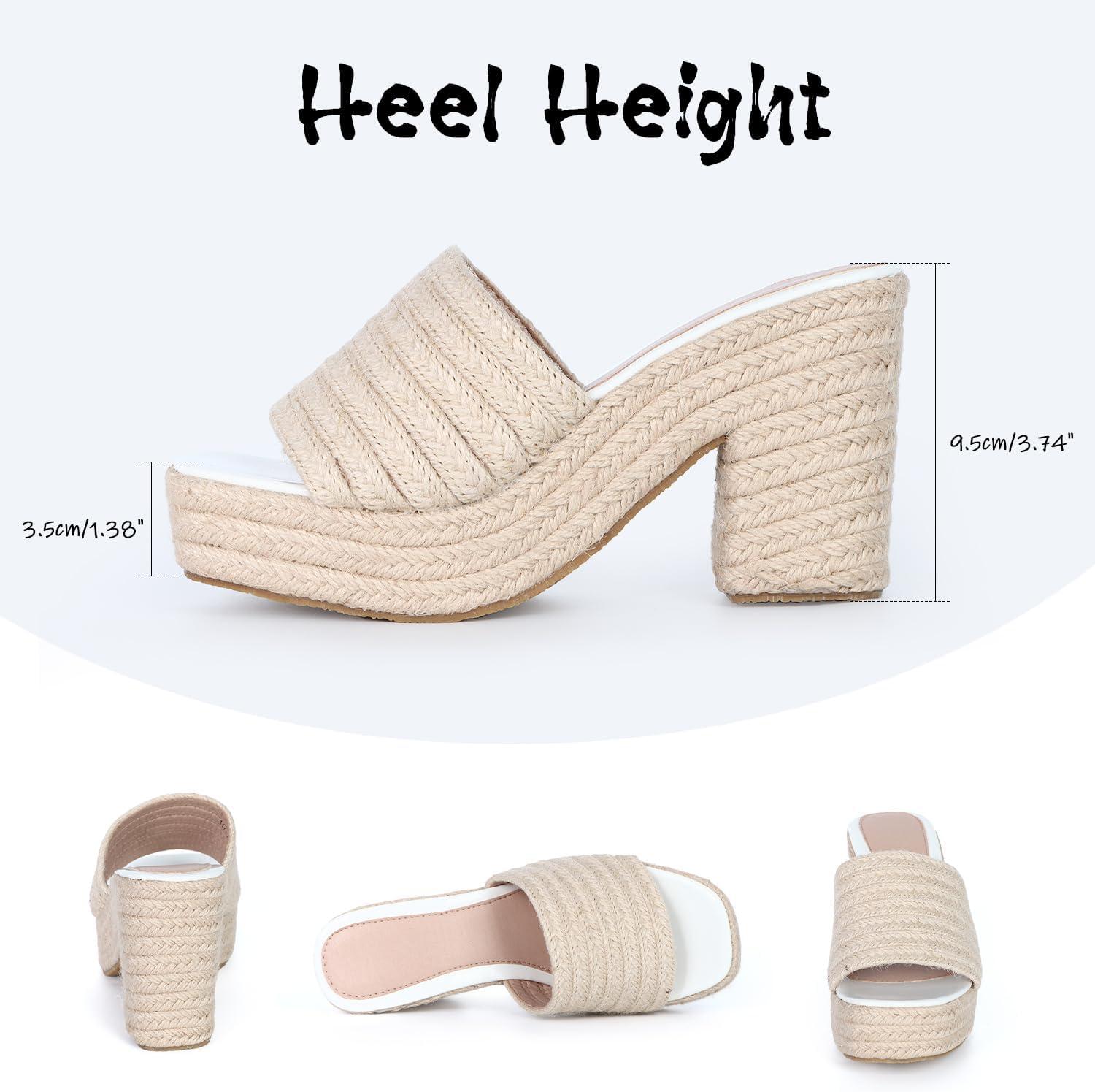 image:imageSandales Femme Plateforme Tresse Mules Talon Compens en Paille Sandales Ouvertes dt avec Semelle paisseAbricot