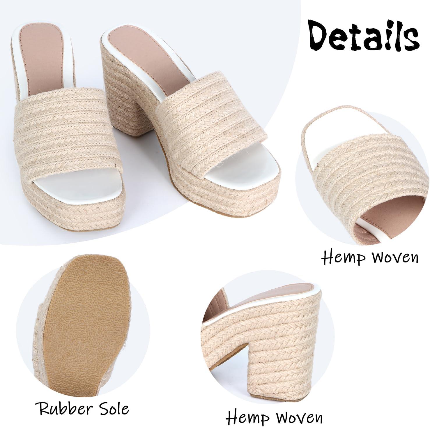 image:imageSandales Femme Plateforme Tresse Mules Talon Compens en Paille Sandales Ouvertes dt avec Semelle paisseAbricot