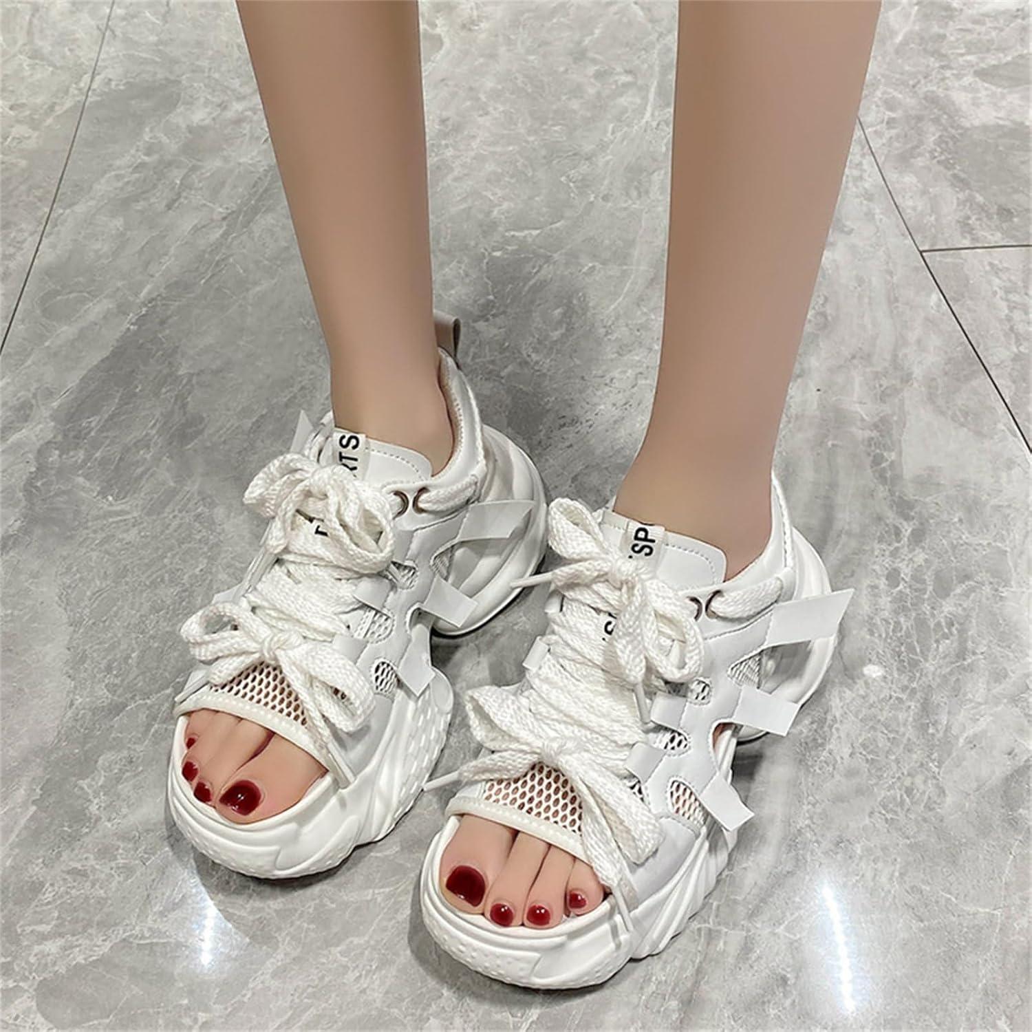 image:imageSandales Femmes t Confortable Orthopdique Bout Ouvert Sandales Compenses Femme Plateforme Talon Haut 9CM Respirantes Lger pour Ete Plage Vacances3011 Blanc