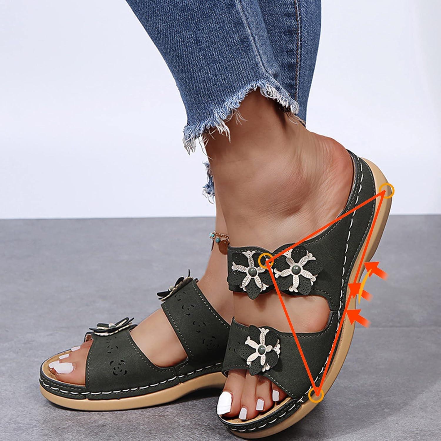image:imageSandales Orthopdique Femmes t Marche Femme Confortable Plateforme Chaussures de Plage Antidrapantes Respirantes Bohme Bout Ouvert Sandales avec Talon Bloc Chaussure Femmes Talon CompensE Arme Verte