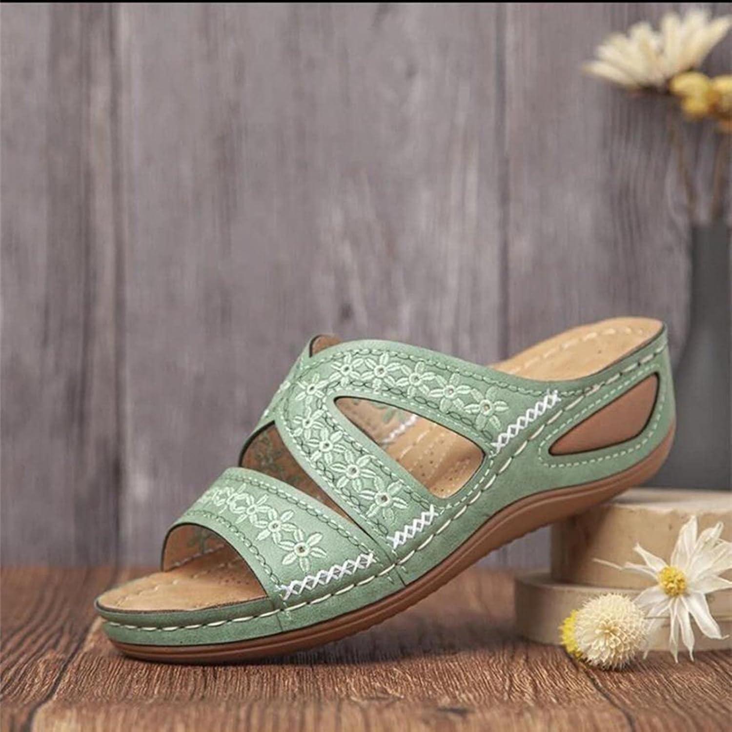 image:imageSandales Orthopdique Femmes t Marche Femme Confortable Plateforme Chaussures de Plage Antidrapantes Respirantes Bohme Bout Ouvert Sandales avec Talon Bloc Chaussure Femmes Talon CompensC Vert