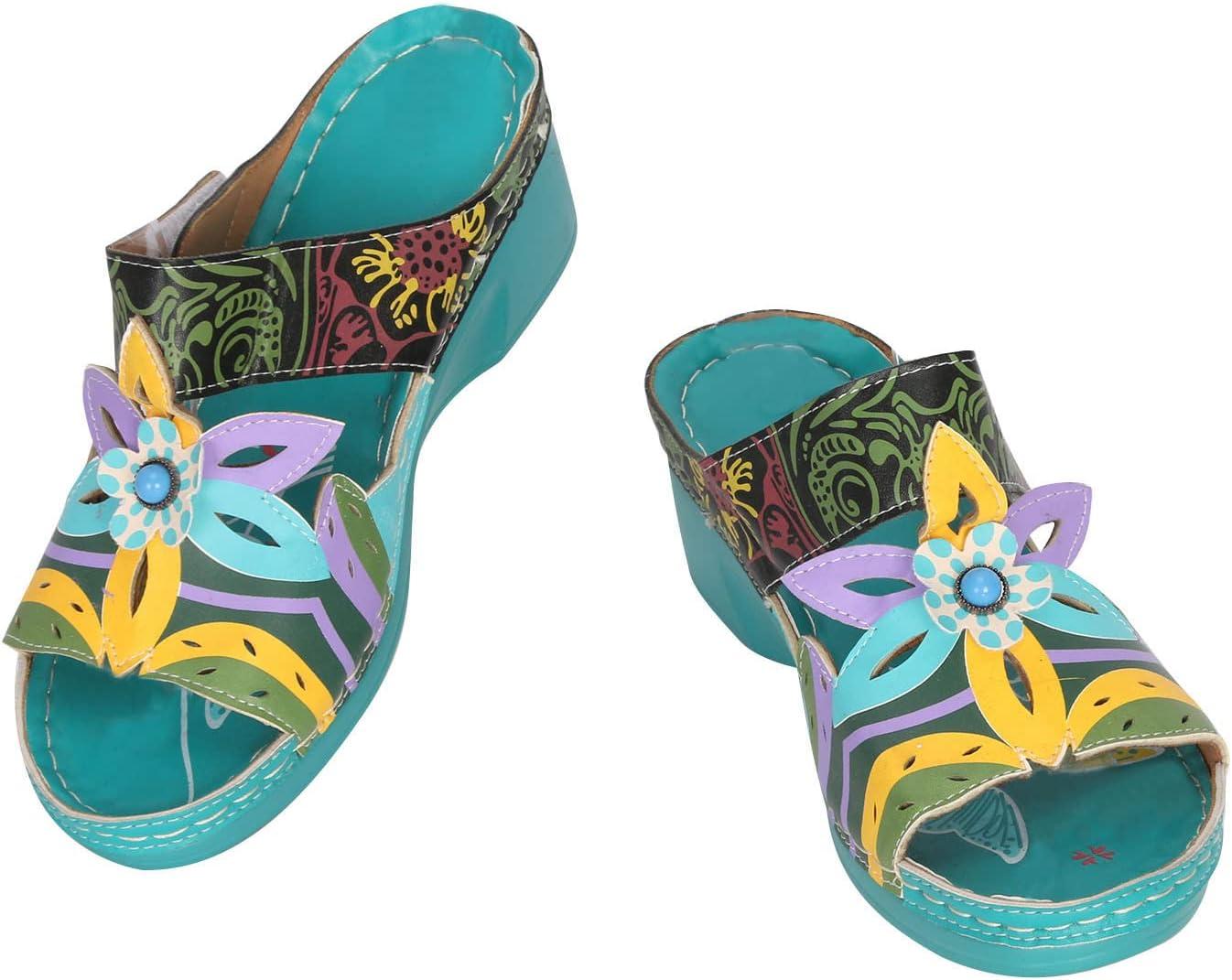 image:imageSandales Orthopdique Femmes t Marche Femme Confortable Plateforme Chaussures de Plage Antidrapantes Respirantes Bohme Bout Ouvert Sandales avec Talon Bloc Chaussure Femmes Talon CompensF Vert