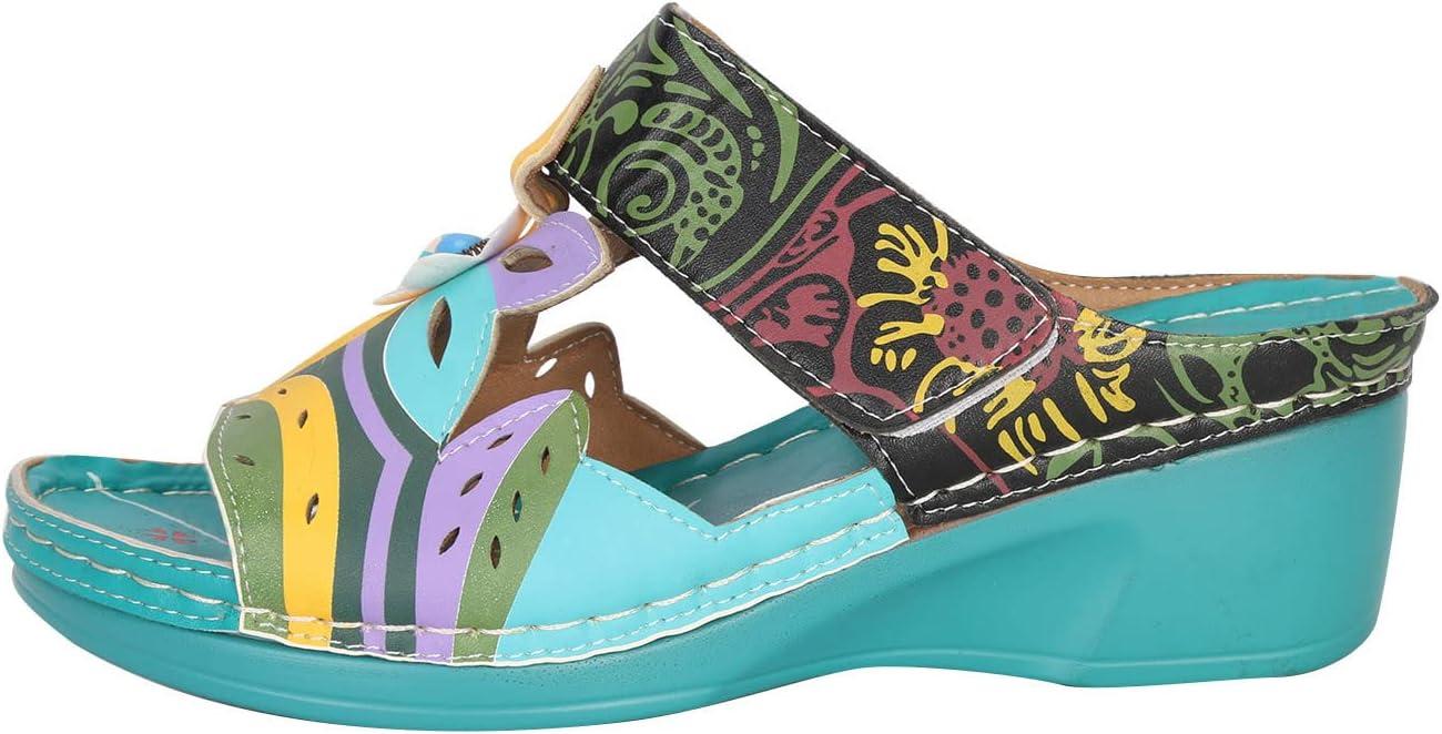 image:imageSandales Orthopdique Femmes t Marche Femme Confortable Plateforme Chaussures de Plage Antidrapantes Respirantes Bohme Bout Ouvert Sandales avec Talon Bloc Chaussure Femmes Talon CompensF Vert