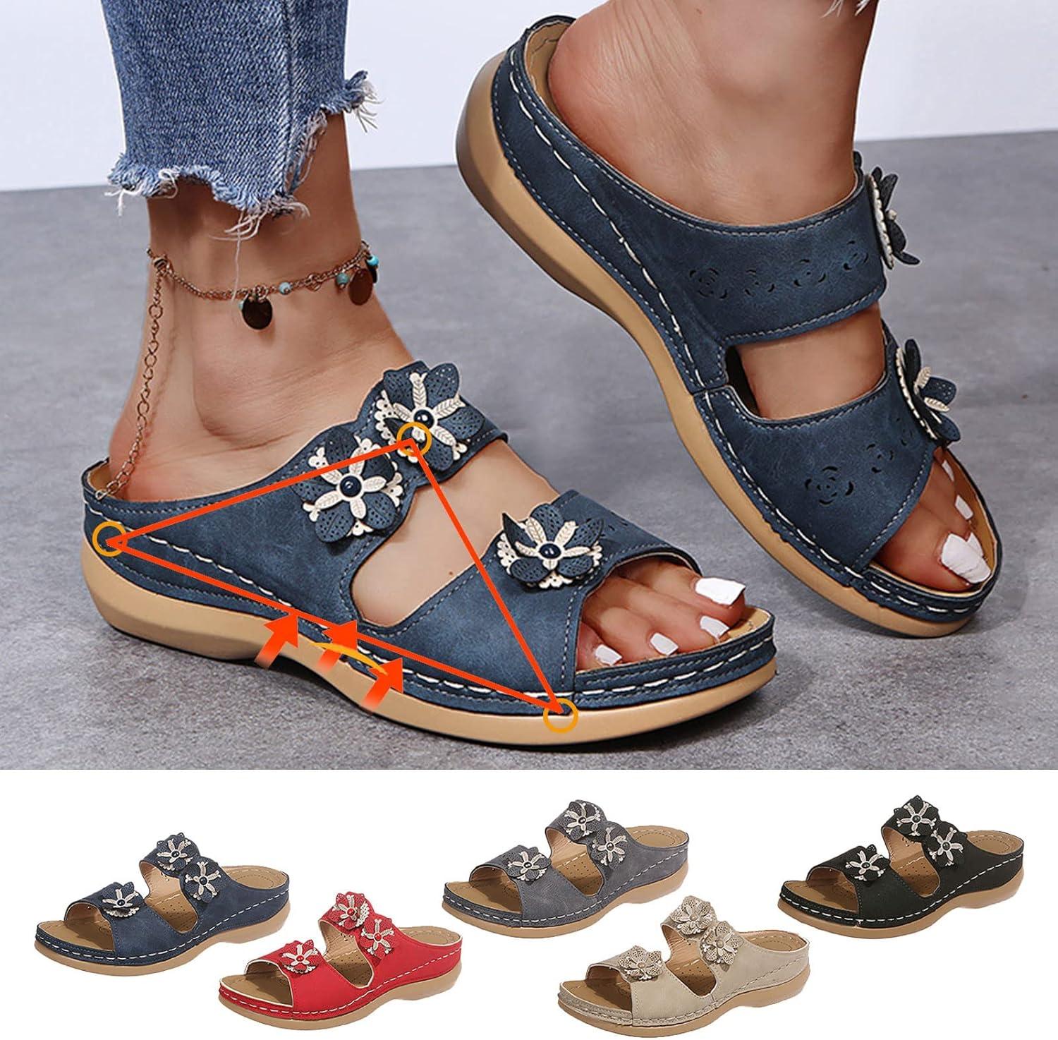 image:imageSandales Orthopdique Femmes t Marche Femme Confortable Plateforme Chaussures de Plage Antidrapantes Respirantes Bohme Bout Ouvert Sandales avec Talon Bloc Chaussure Femmes Talon CompensE Arme Verte