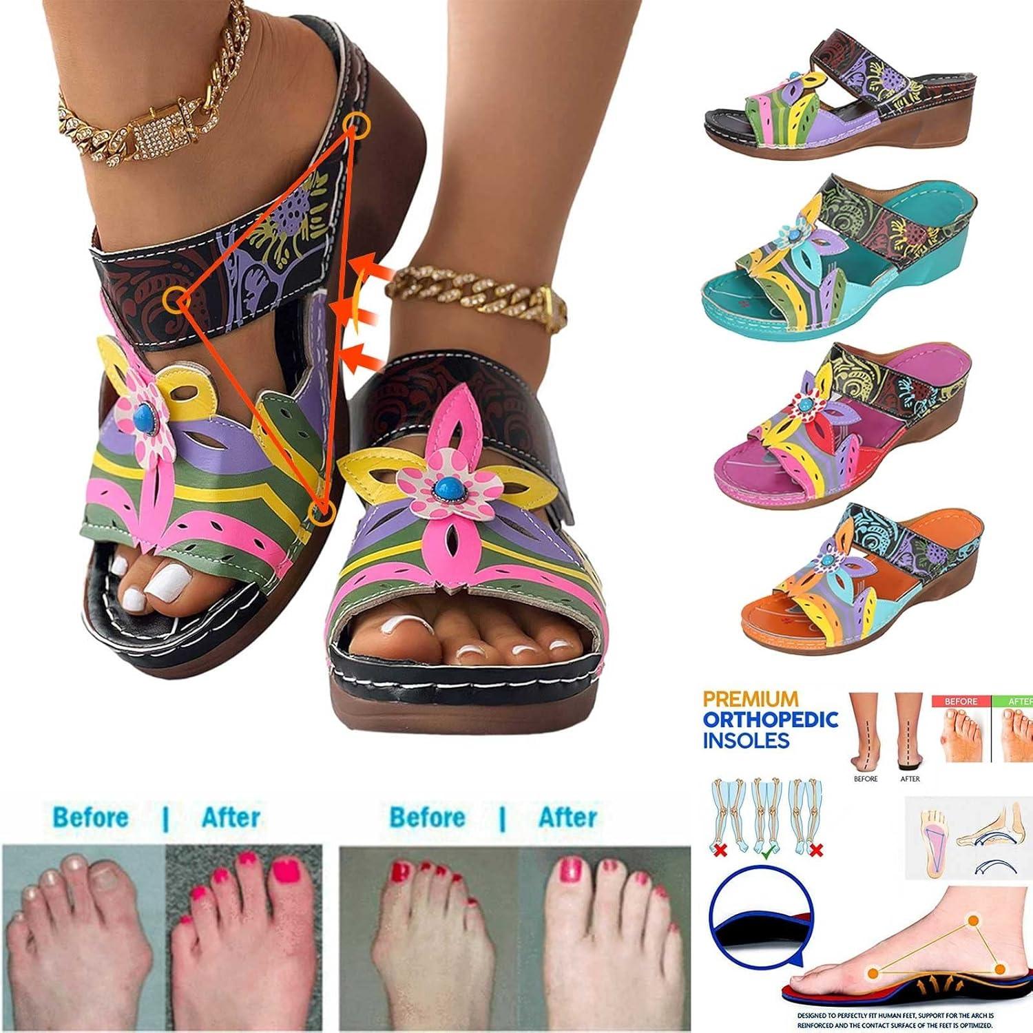 image:imageSandales Orthopdique Femmes t Marche Femme Confortable Plateforme Chaussures de Plage Antidrapantes Respirantes Bohme Bout Ouvert Sandales avec Talon Bloc Chaussure Femmes Talon CompensF Vert