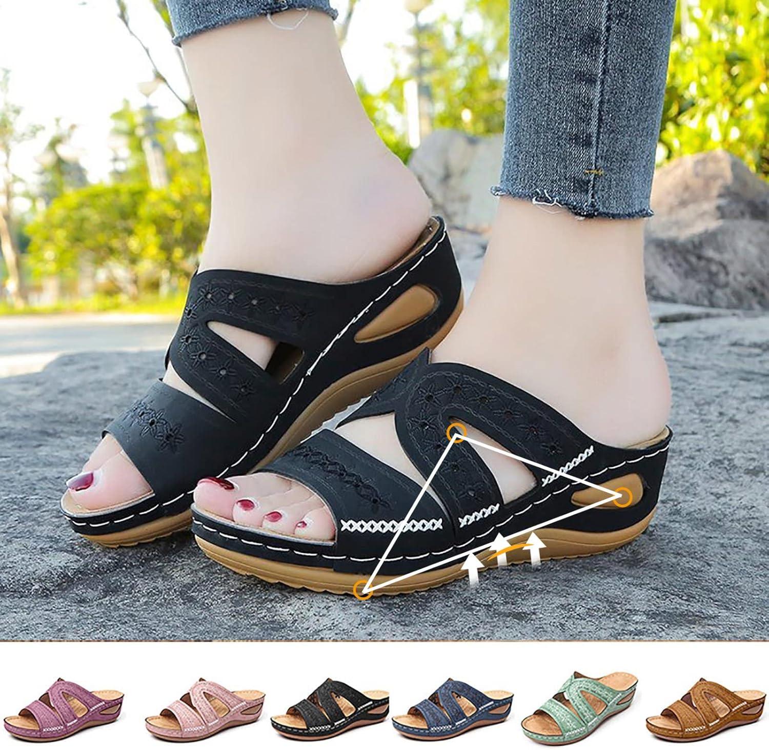 image:imageSandales Orthopdique Femmes t Marche Femme Confortable Plateforme Chaussures de Plage Antidrapantes Respirantes Bohme Bout Ouvert Sandales avec Talon Bloc Chaussure Femmes Talon CompensC Vert