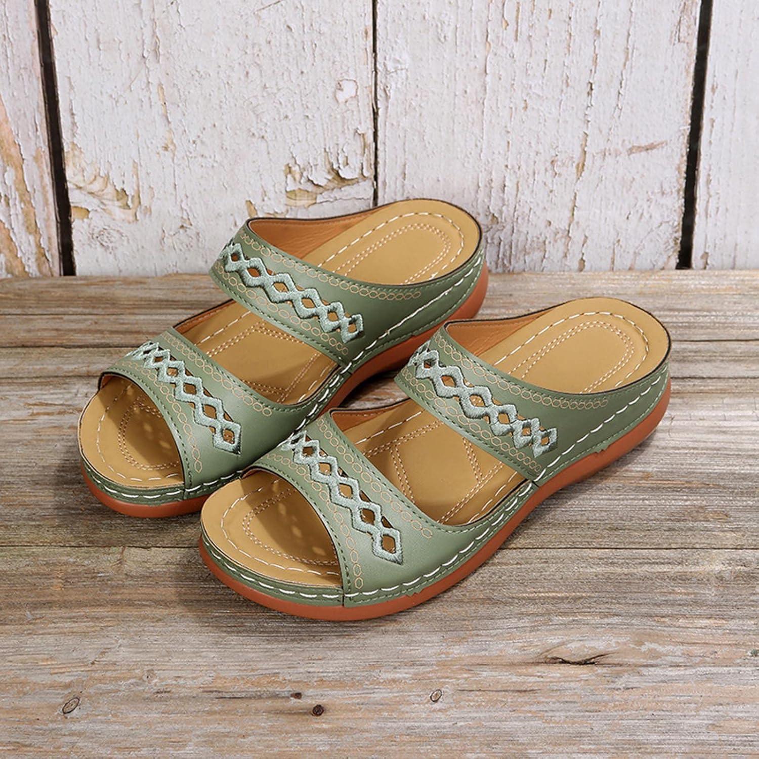 image:imageSandales Orthopdique Femmes t Marche Femme Confortable Plateforme Chaussures de Plage Antidrapantes Respirantes Bohme Bout Ouvert Sandales avec Talon Bloc Chaussure Femmes Talon CompensA Vert