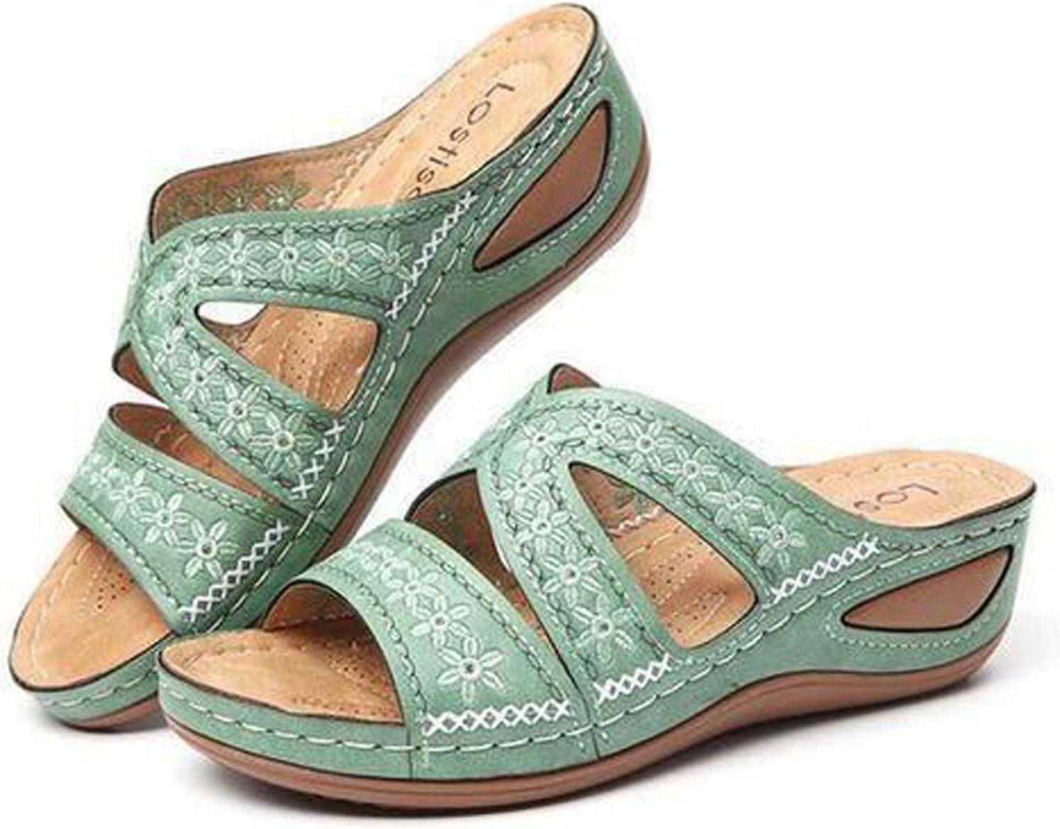 image:imageSandales Orthopdique Femmes t Marche Femme Confortable Plateforme Chaussures de Plage Antidrapantes Respirantes Bohme Bout Ouvert Sandales avec Talon Bloc Chaussure Femmes Talon CompensC Vert
