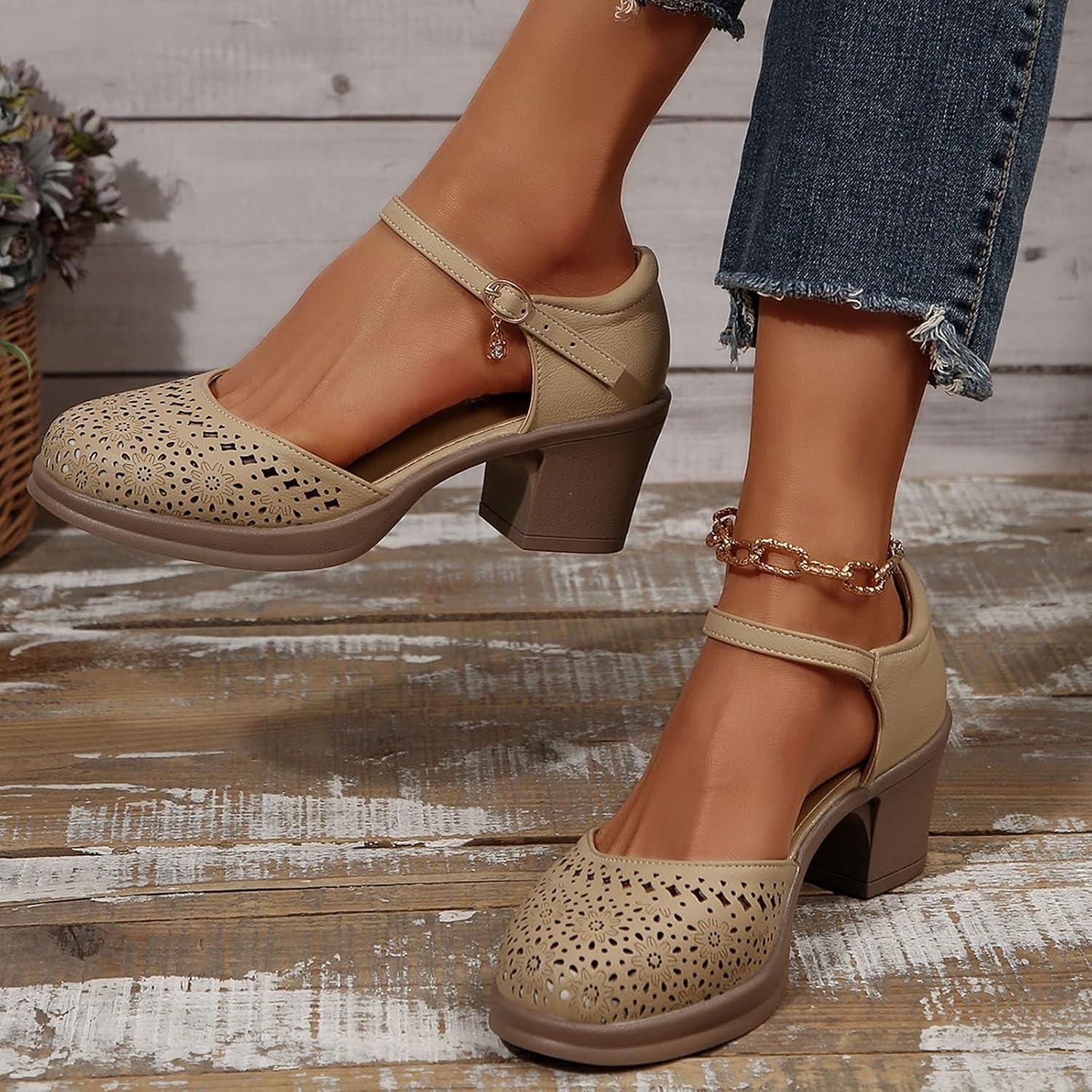 image:imageSandales dcontractes pour femme Bout ferm Sandales creuses talon compens Idales pour le printemps et ltKaki