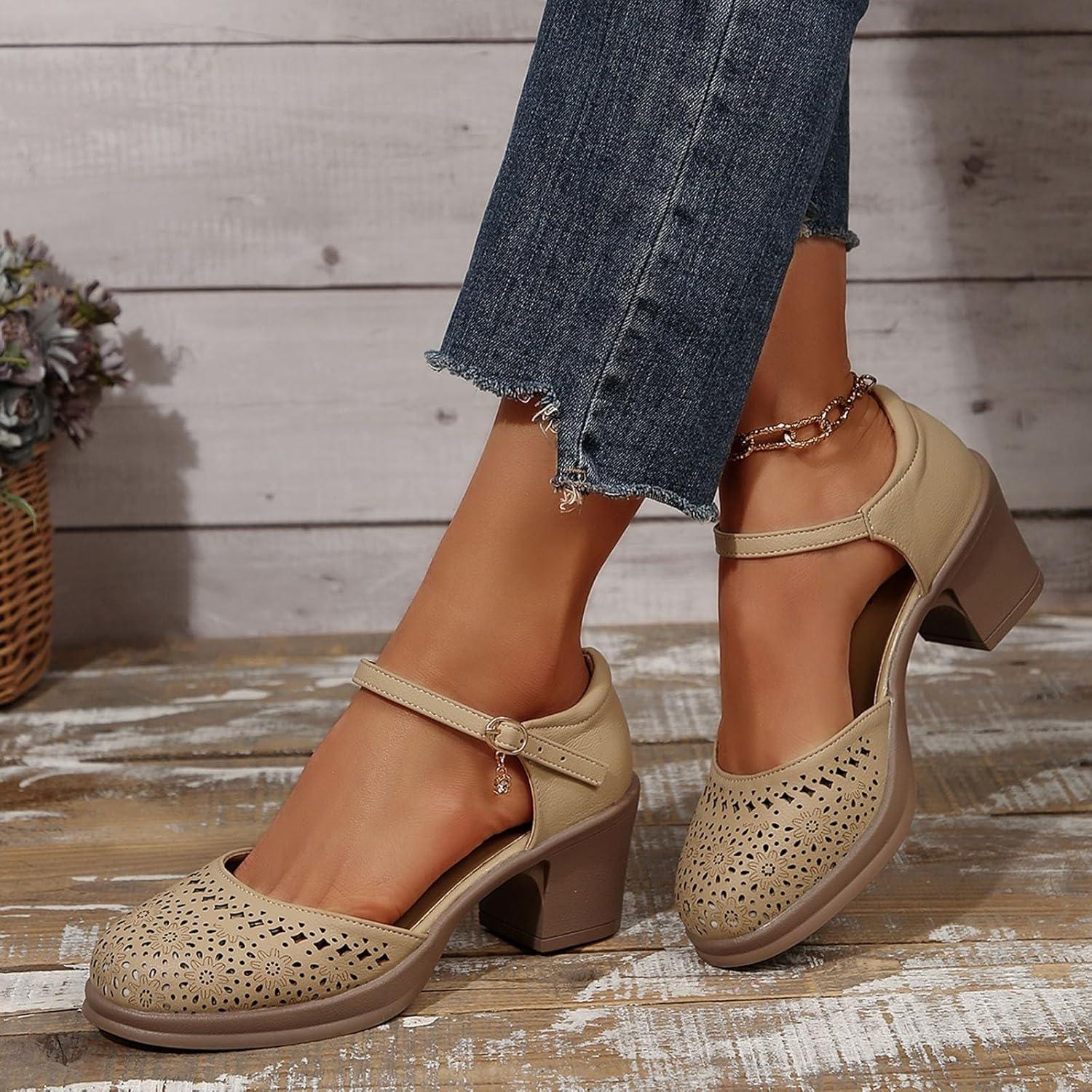 image:imageSandales dcontractes pour femme Bout ferm Sandales creuses talon compens Idales pour le printemps et ltKaki