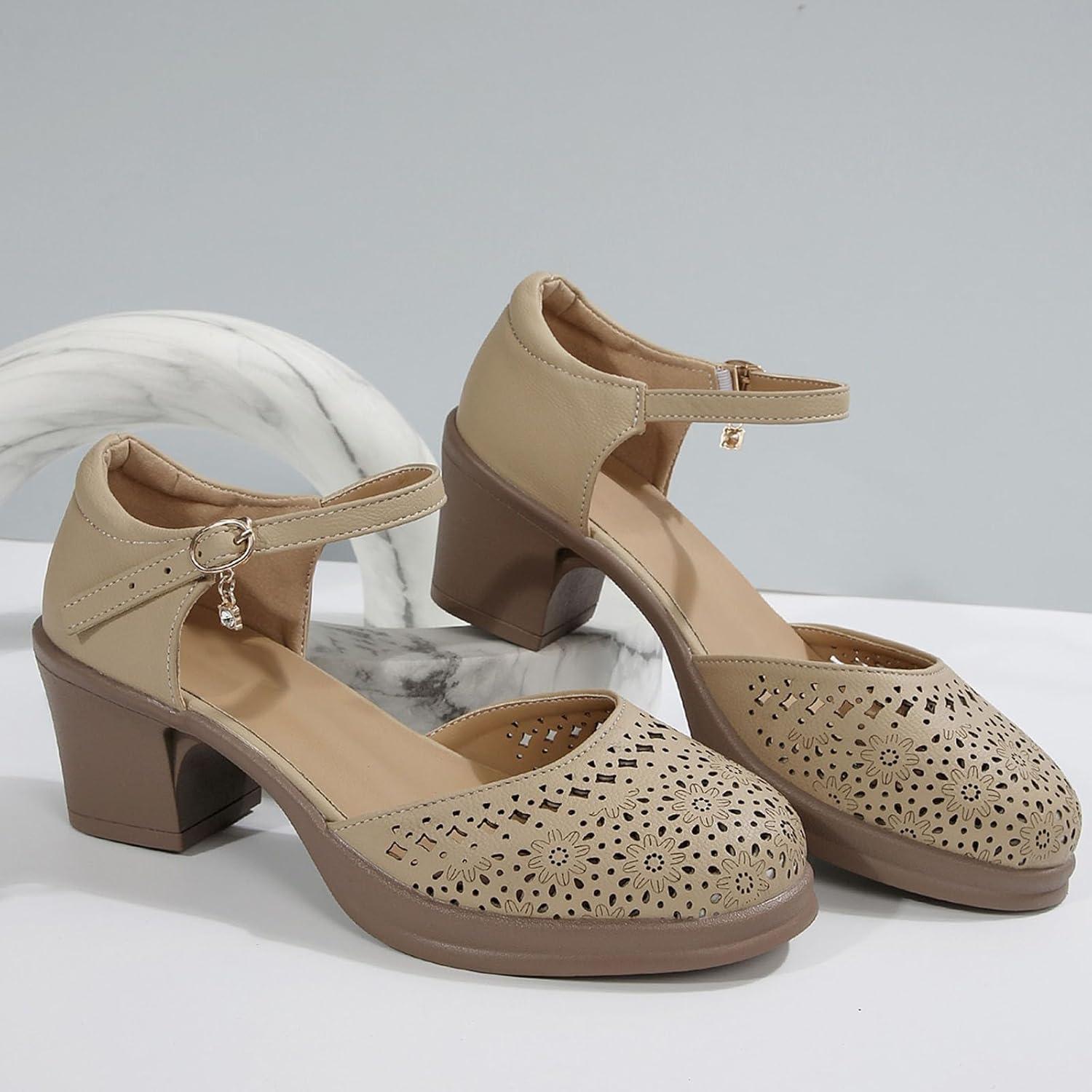 image:imageSandales dcontractes pour femme Bout ferm Sandales creuses talon compens Idales pour le printemps et ltKaki