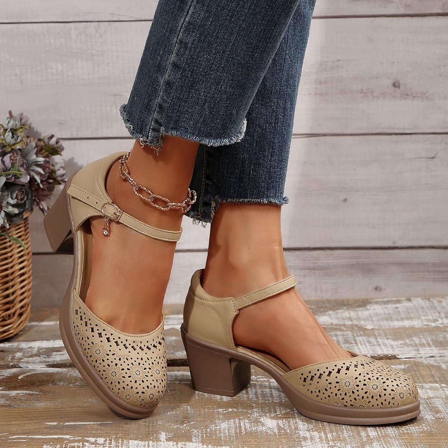 image:imageSandales dcontractes pour femme Bout ferm Sandales creuses talon compens Idales pour le printemps et ltKaki