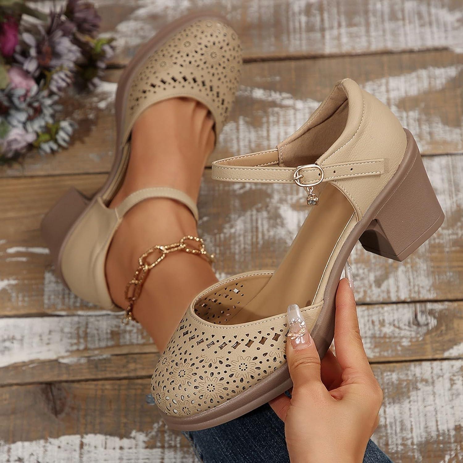 image:imageSandales dcontractes pour femme Bout ferm Sandales creuses talon compens Idales pour le printemps et ltKaki