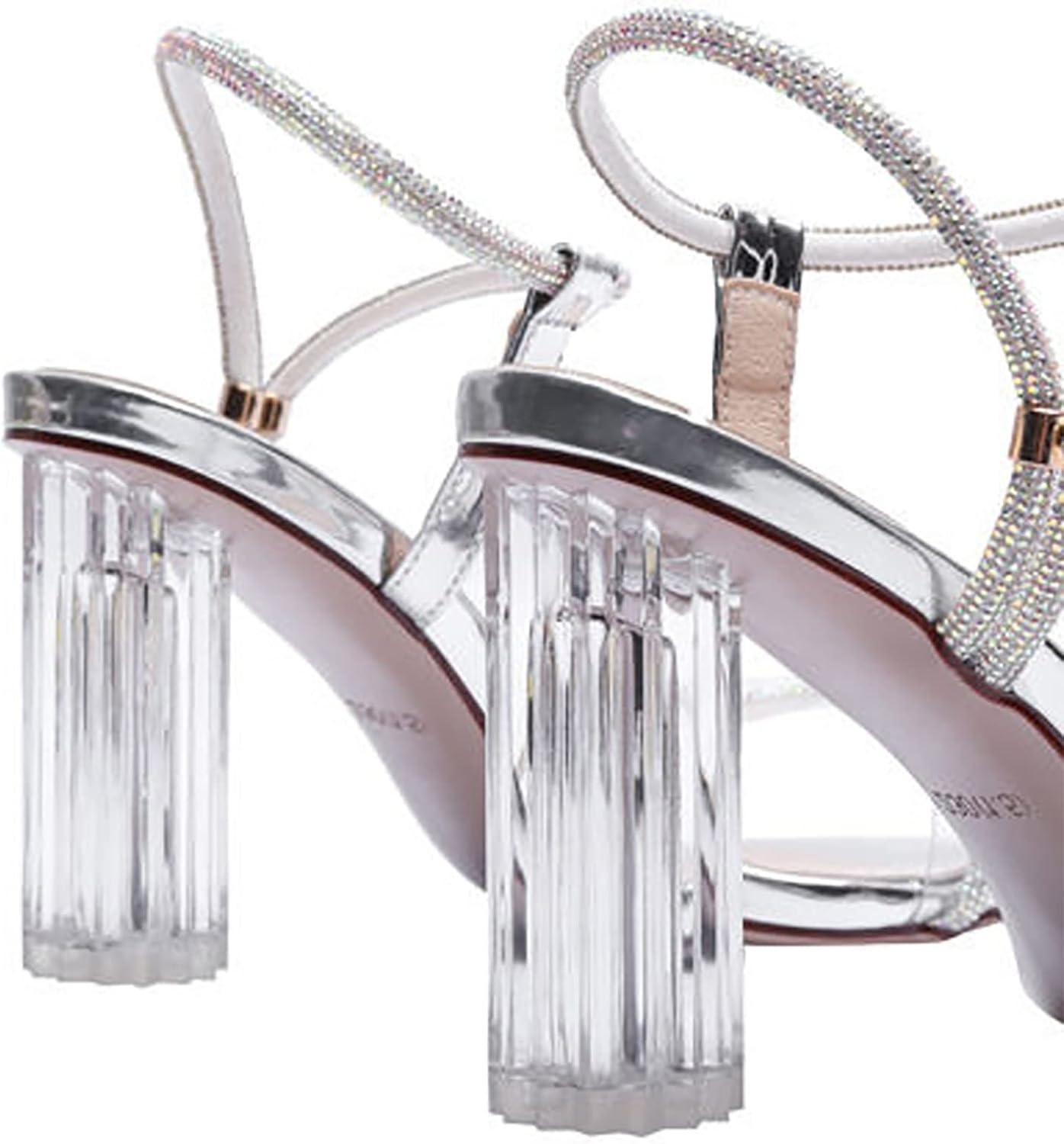 image:imageSandales pour femme Taille 44 Nouveau talon transparent Style franais Ligne droite avec style fe Talon haut Sandales talon pais Sandales compenses pour femme Taille 9 large largeurArgent