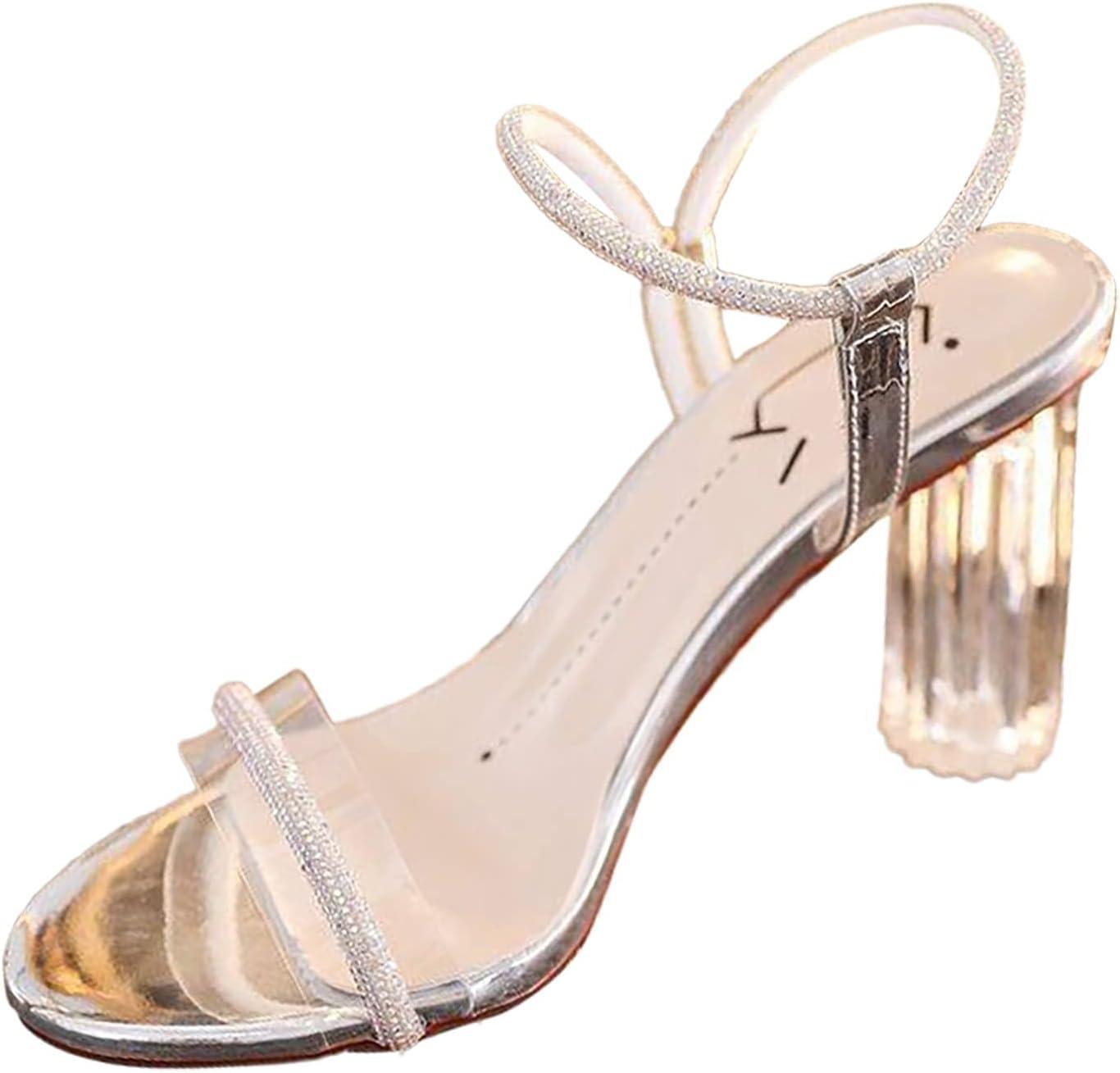 image:imageSandales pour femme Taille 44 Nouveau talon transparent Style franais Ligne droite avec style fe Talon haut Sandales talon pais Sandales compenses pour femme Taille 9 large largeurArgent