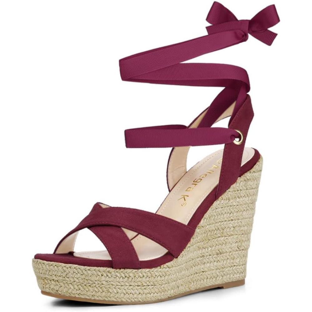 image:imageAllegra K Sandales compenses Lacets Espadrille pour FemmesBourgogne