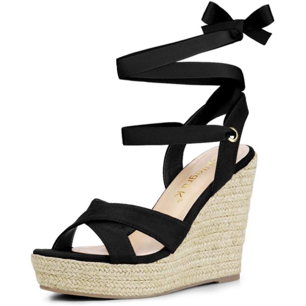 image:imageAllegra K Sandales compenses Lacets Espadrille pour FemmesNoir