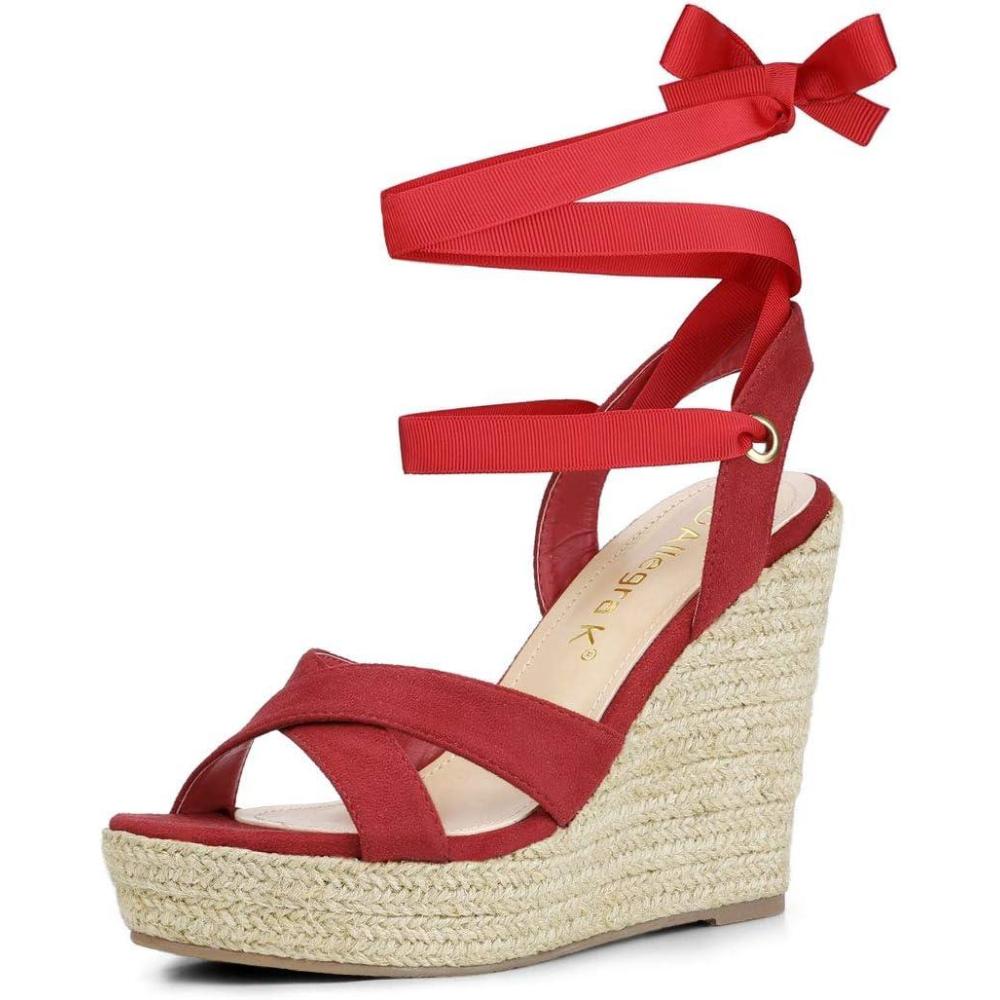 image:imageAllegra K Sandales compenses Lacets Espadrille pour FemmesRouge