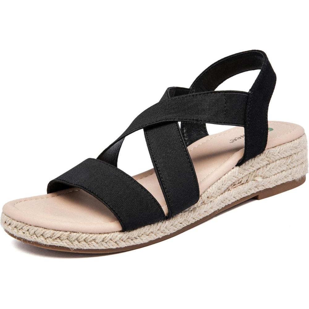 image:imageAtaiwee Sandales compenses plateforme pour femmesSandales compenses espadrilles dt dcontractes avec bride de cheville lastique et bout ouvertFr2507003 Noir