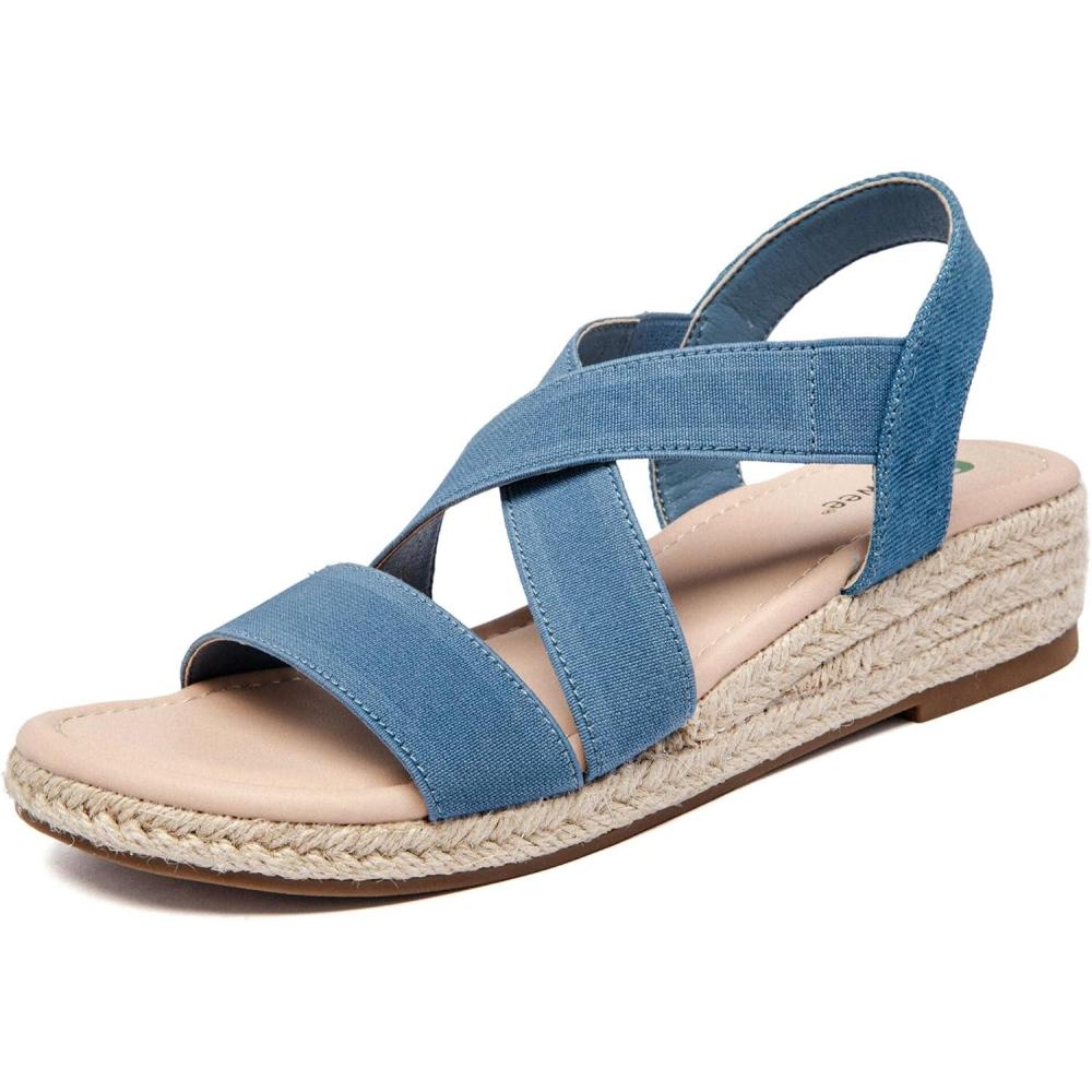 image:imageAtaiwee Sandales compenses plateforme pour femmesSandales compenses espadrilles dt dcontractes avec bride de cheville lastique et bout ouvertFr2507003 Bleu Clair