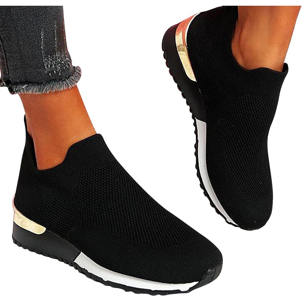 image:imageChaussures Femme Confort Chic Baskets OrthopDiques Plateforme pour Femmes Chaussuresde Sport Maille AntidRapantes Jogging Baskets OrthopDiques de Course LGRes et Respirantes Gym OutdoorA le Noir