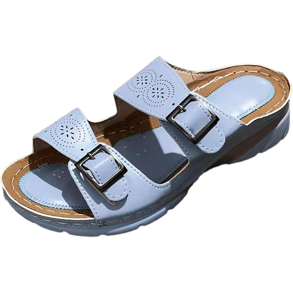 image:imageMules en Cuir pour Femme Sandales Mode Bout Ouvert Compenses Plateforme Pantoufles Premium Orthopdiques Sandales Vintage Chaussons de Plage dt10 Bleu01