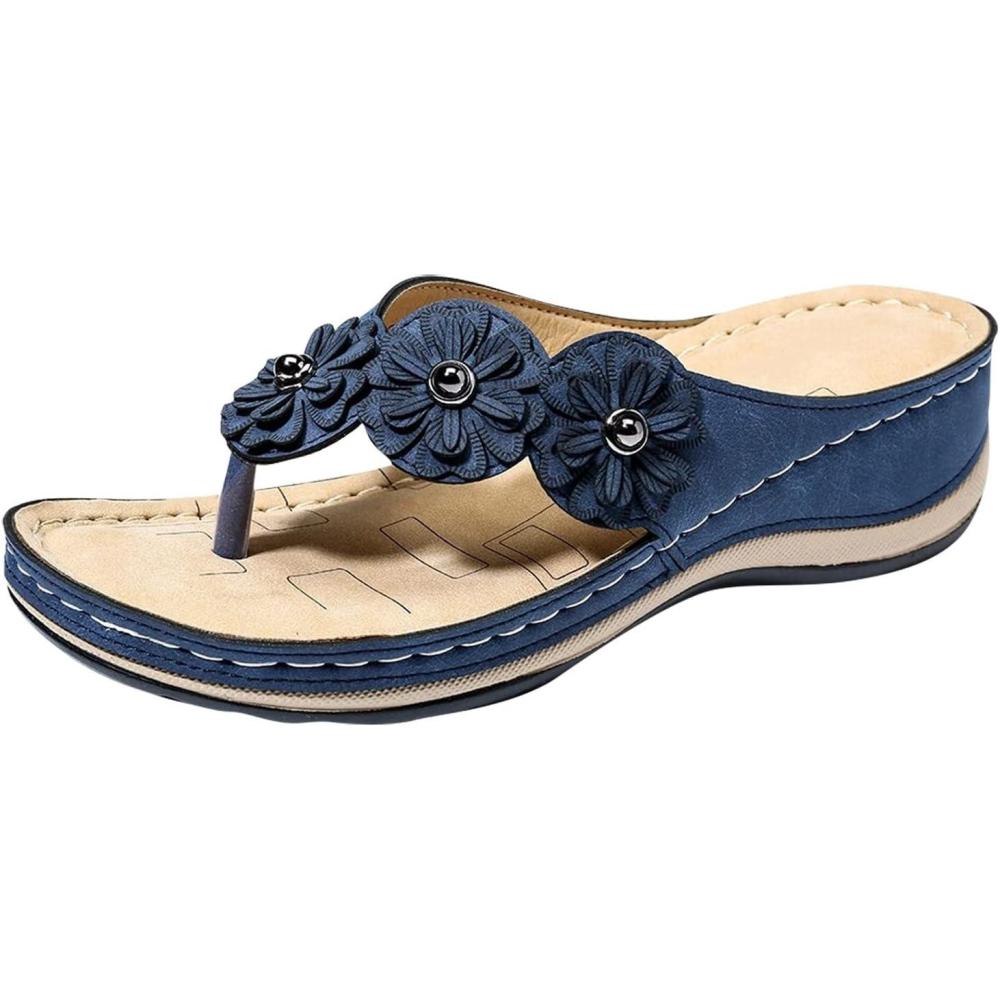image:imageMules en Cuir pour Femme Sandales Mode Bout Ouvert Compenses Plateforme Pantoufles Premium Orthopdiques Sandales Vintage Chaussons de Plage dt12 Blu
