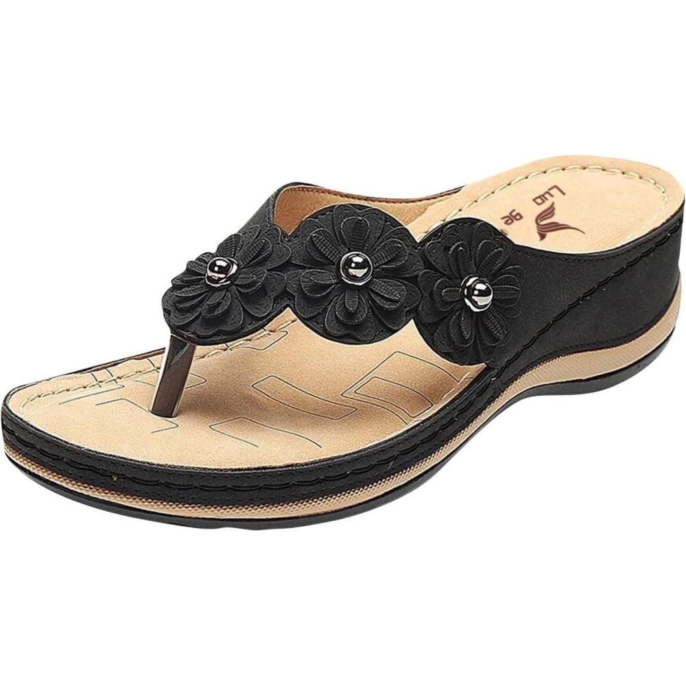 image:imageMules en Cuir pour Femme Sandales Mode Bout Ouvert Compenses Plateforme Pantoufles Premium Orthopdiques Sandales Vintage Chaussons de Plage dt12 Nero
