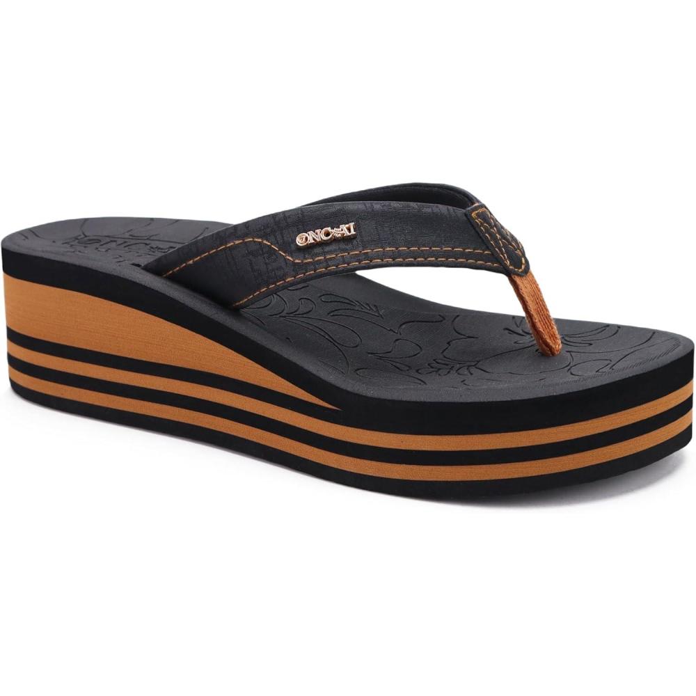 image:imageONCAI Tongs Plateforme pour Femmes et Talon Compens Sandales dt Semelles en Caoutchouc Confortables pour Marche en ExtrieurNoir Kaki