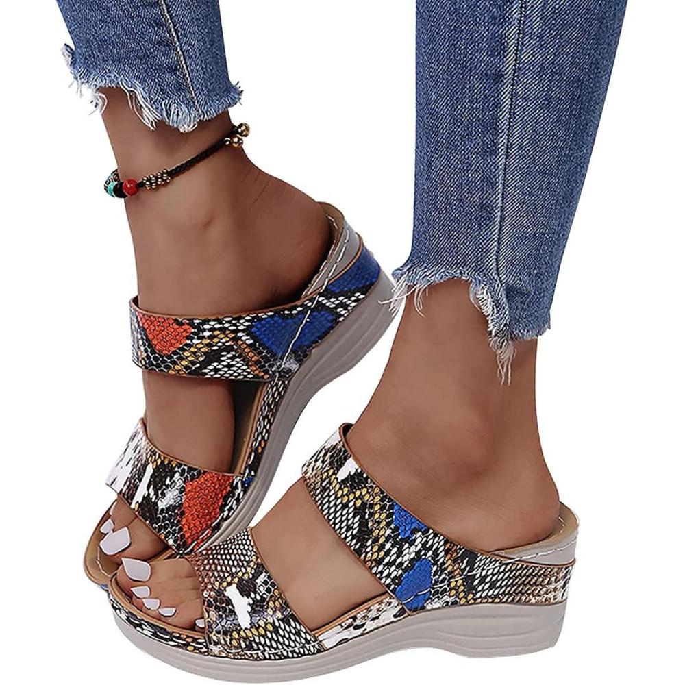 image:imageOnsoyours Sandales Compensees Femme Confortable Mules t Plateforme Bout Ouvert Rome Chaussures Vintage Pantoufles pour Plage Vacances SlippersC Serpent