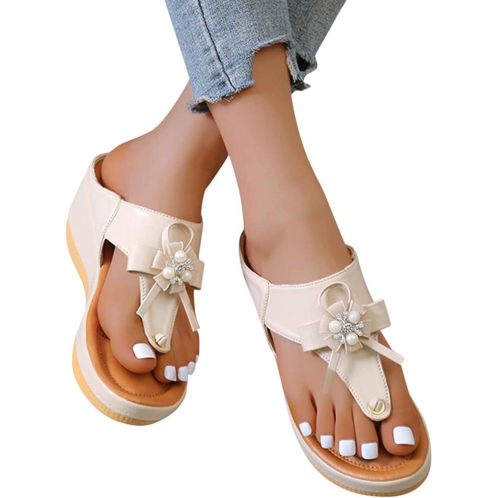 image:imageOnsoyours Sandales Compensees Femme Confortable Mules t Plateforme Bout Ouvert Rome Chaussures Vintage Pantoufles pour Plage Vacances SlippersE Beige