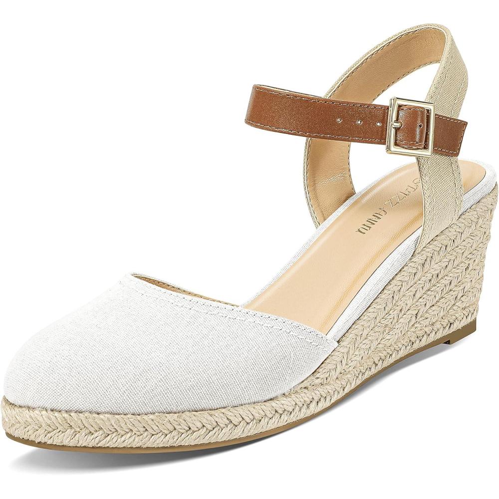 image:imagePIZZ ANNU Sandales Femme t Espadrille Compenses Plateforme Plates Chaussures Bout ferm Confort Bride Cheville Vintage Vacances TalonBlanc