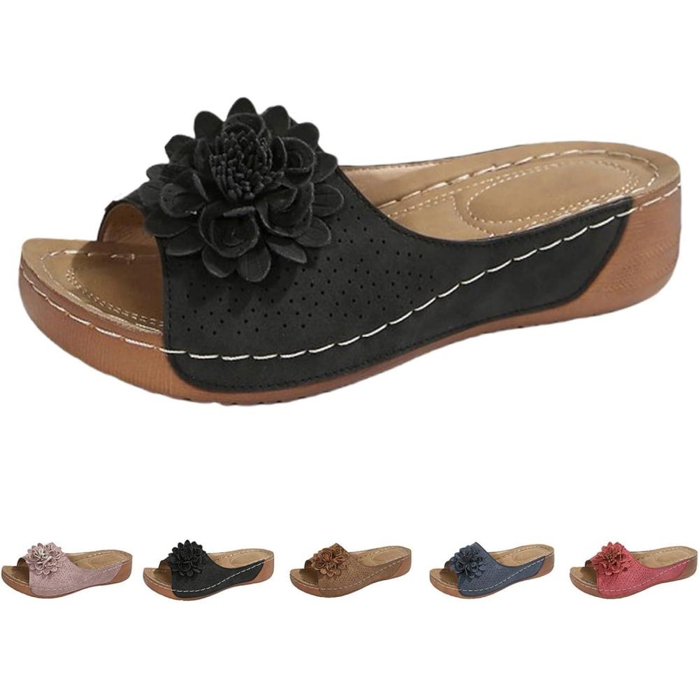 image:imagePantoufles pour femme  Confortables  Orthopdiques  Pour lt  Pour la marche  Pour les loisirs  En cuir synthtique  Vintage  Semelle dcontracte  Talon compens  Pour le quotidien