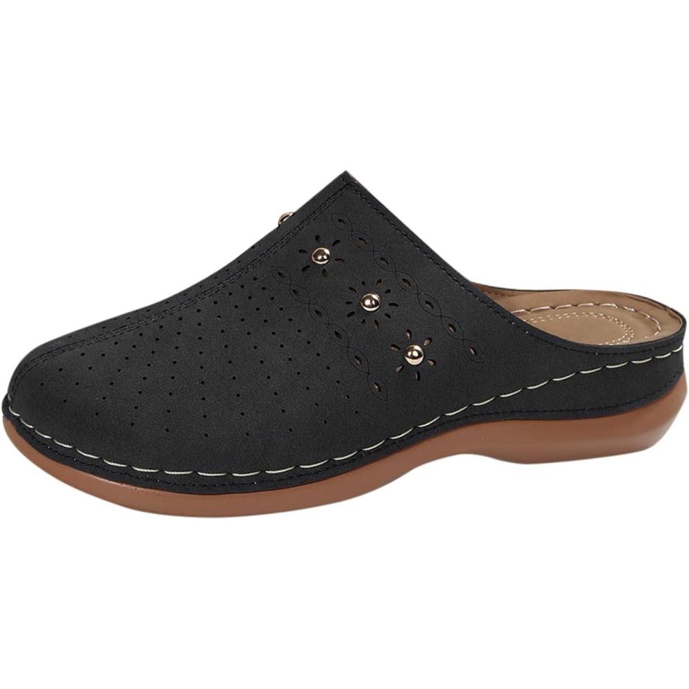 image:imageSabots orthopdiques enfiler bout ferm pour femme Coupe large Sandales de marche avec soutien de la vote plantaire et sangle boucle rglableBlack12