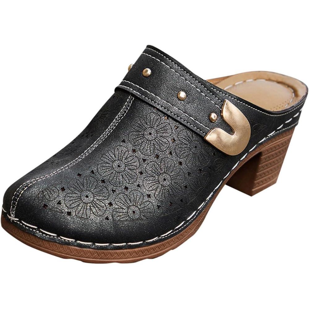image:imageSabots orthopdiques enfiler bout ferm pour femme Coupe large Sandales de marche avec soutien de la vote plantaire et sangle boucle rglableBlack6